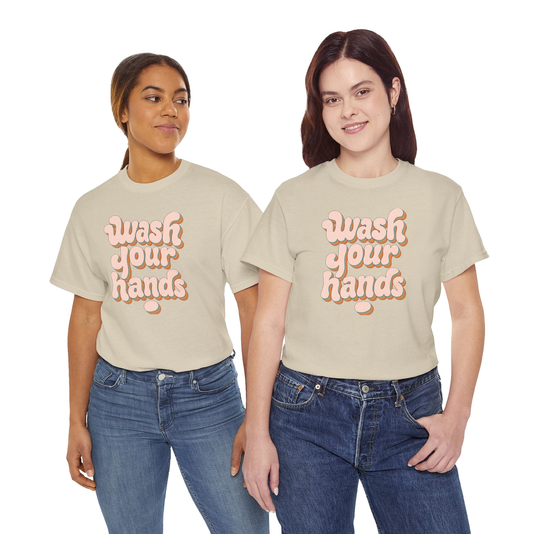 Wash Your Hands T-Shirt — Retro Pink Typography Reminder Tee