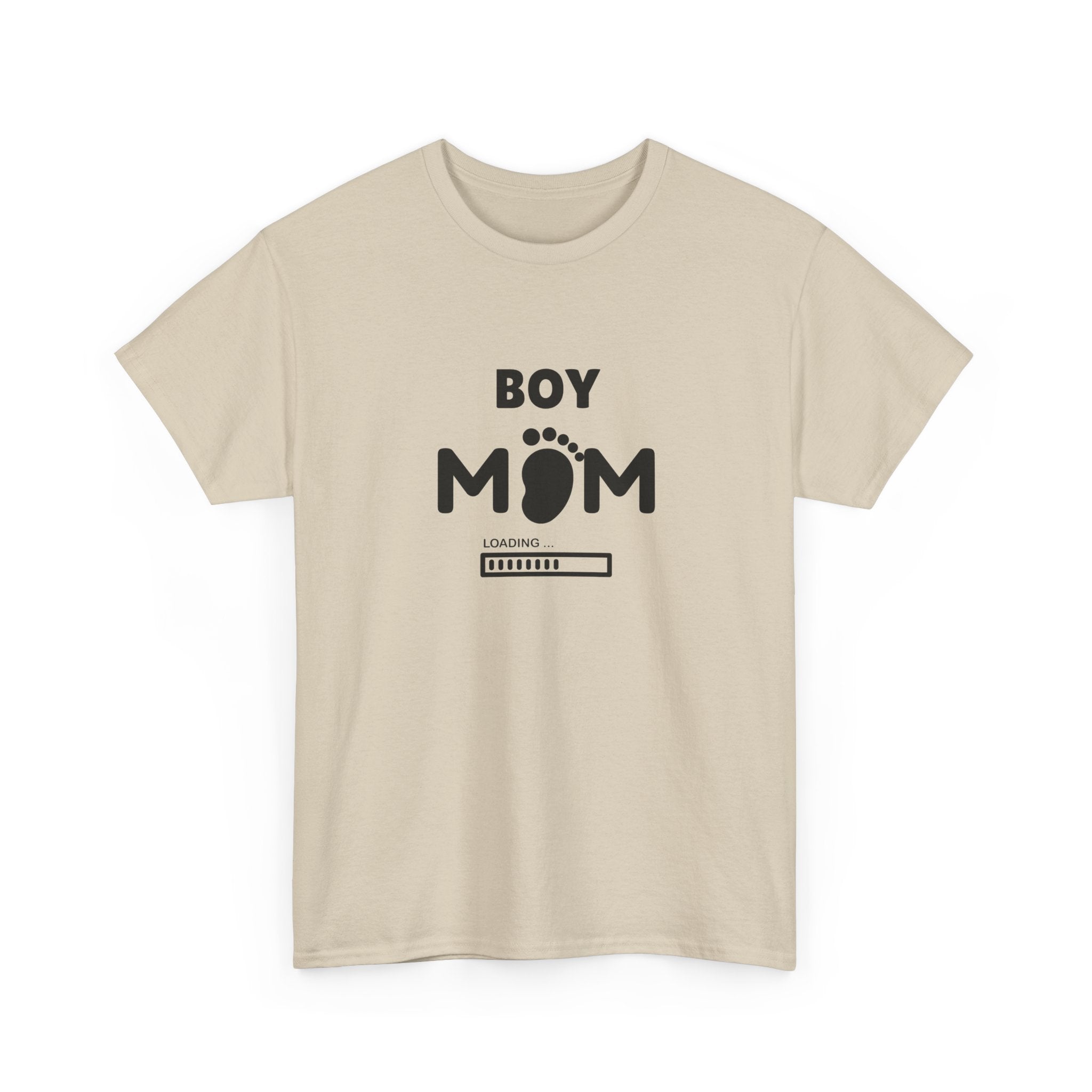 Boy Mom T-Shirt – Pregnancy Announcement Tee with Baby Footprint & Loading Bar