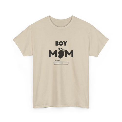 Boy Mom T-Shirt – Pregnancy Announcement Tee with Baby Footprint & Loading Bar