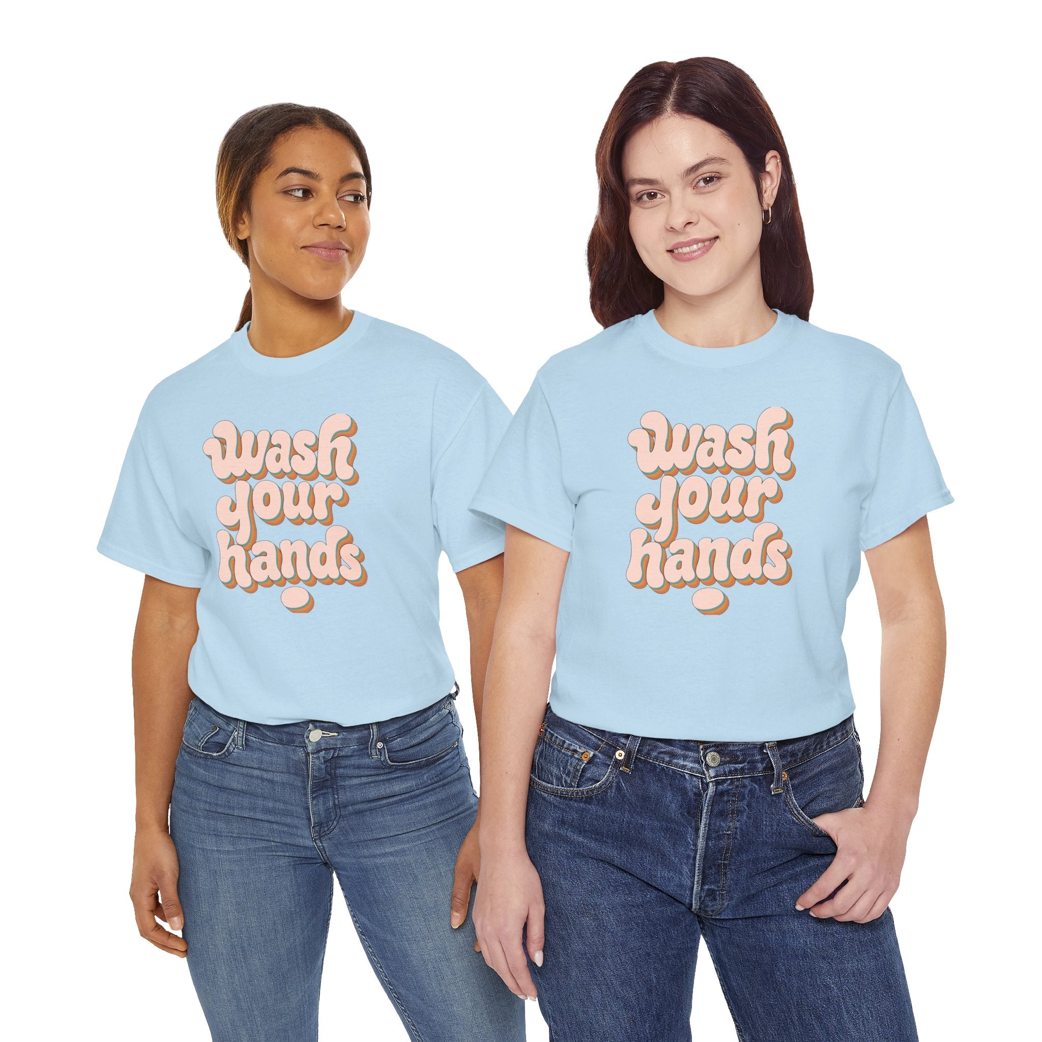 Wash Your Hands T-Shirt — Retro Pink Typography Reminder Tee