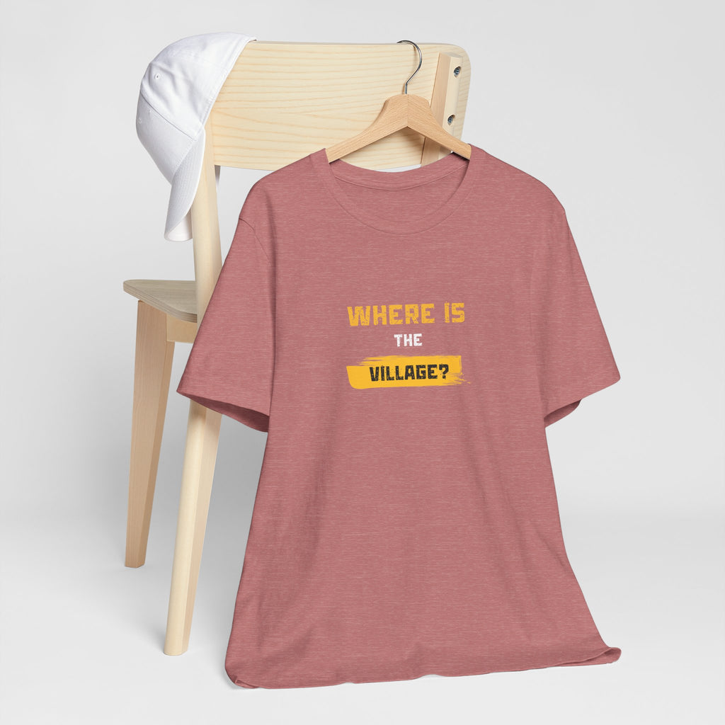 Where Is Village? Graphic Tee – Casual Retro Yellow Text T-Shirt