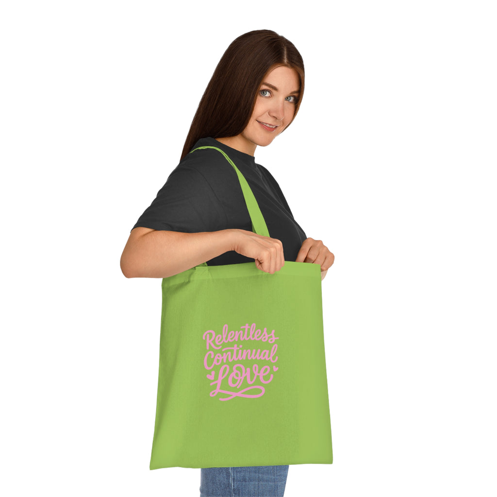 Relentless Continual Love Cotton Tote — Pink Script Inspirational Grocery & Gift Bag