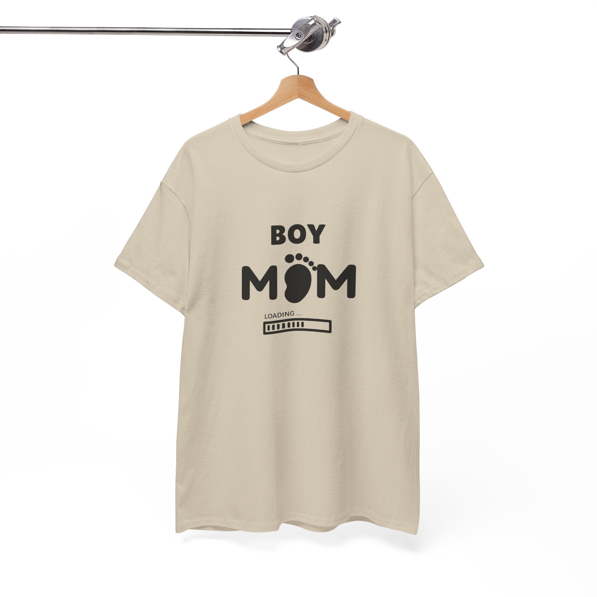Boy Mom T-Shirt – Pregnancy Announcement Tee with Baby Footprint & Loading Bar