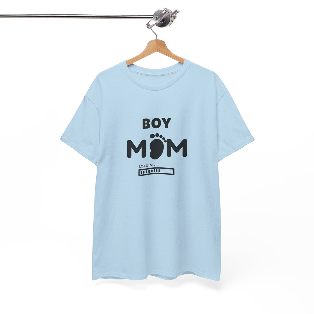 Boy Mom T-Shirt – Pregnancy Announcement Tee with Baby Footprint & Loading Bar