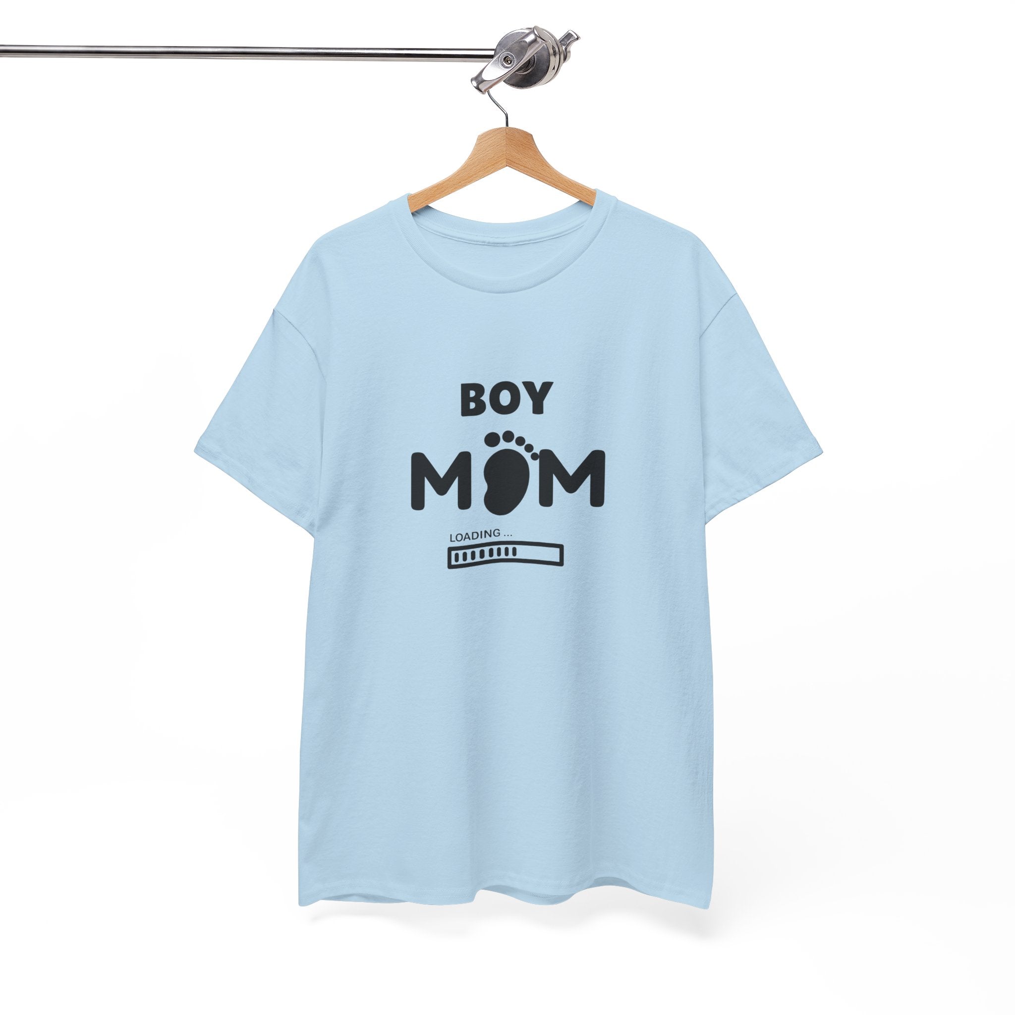 Boy Mom T-Shirt – Pregnancy Announcement Tee with Baby Footprint & Loading Bar