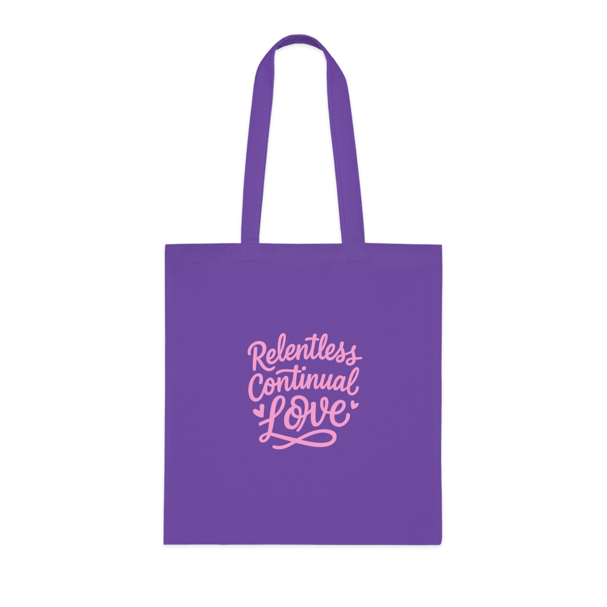 Relentless Continual Love Cotton Tote — Pink Script Inspirational Grocery & Gift Bag