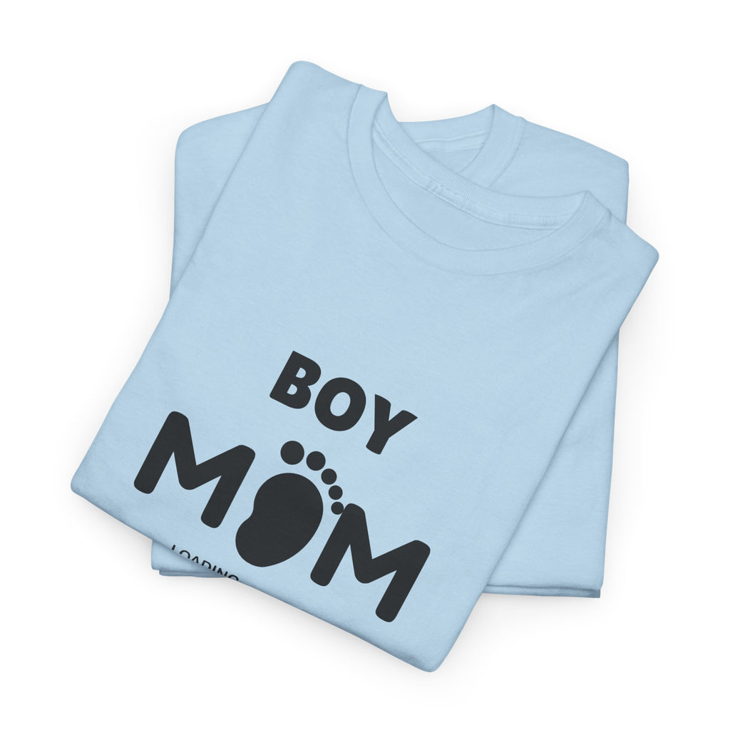 Boy Mom T-Shirt – Pregnancy Announcement Tee with Baby Footprint & Loading Bar