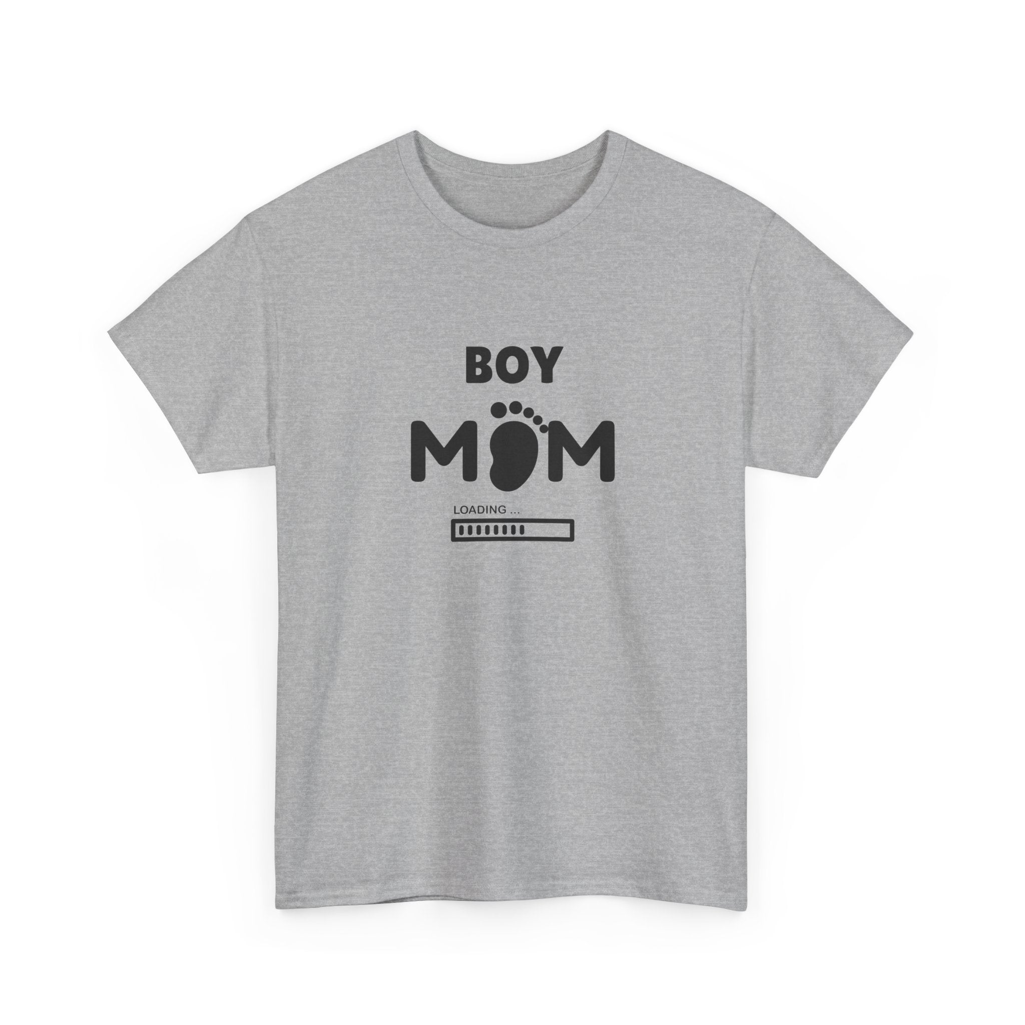 Boy Mom T-Shirt – Pregnancy Announcement Tee with Baby Footprint & Loading Bar