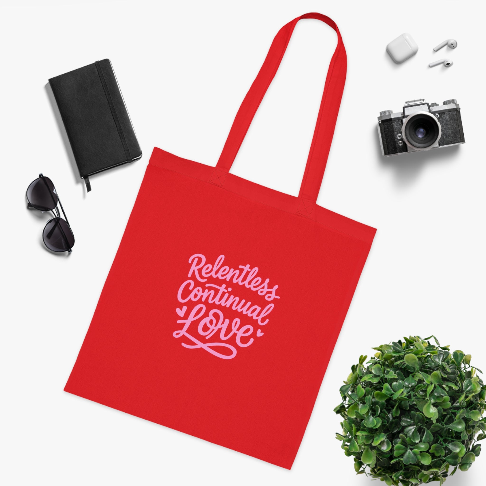 Relentless Continual Love Cotton Tote — Pink Script Inspirational Grocery & Gift Bag