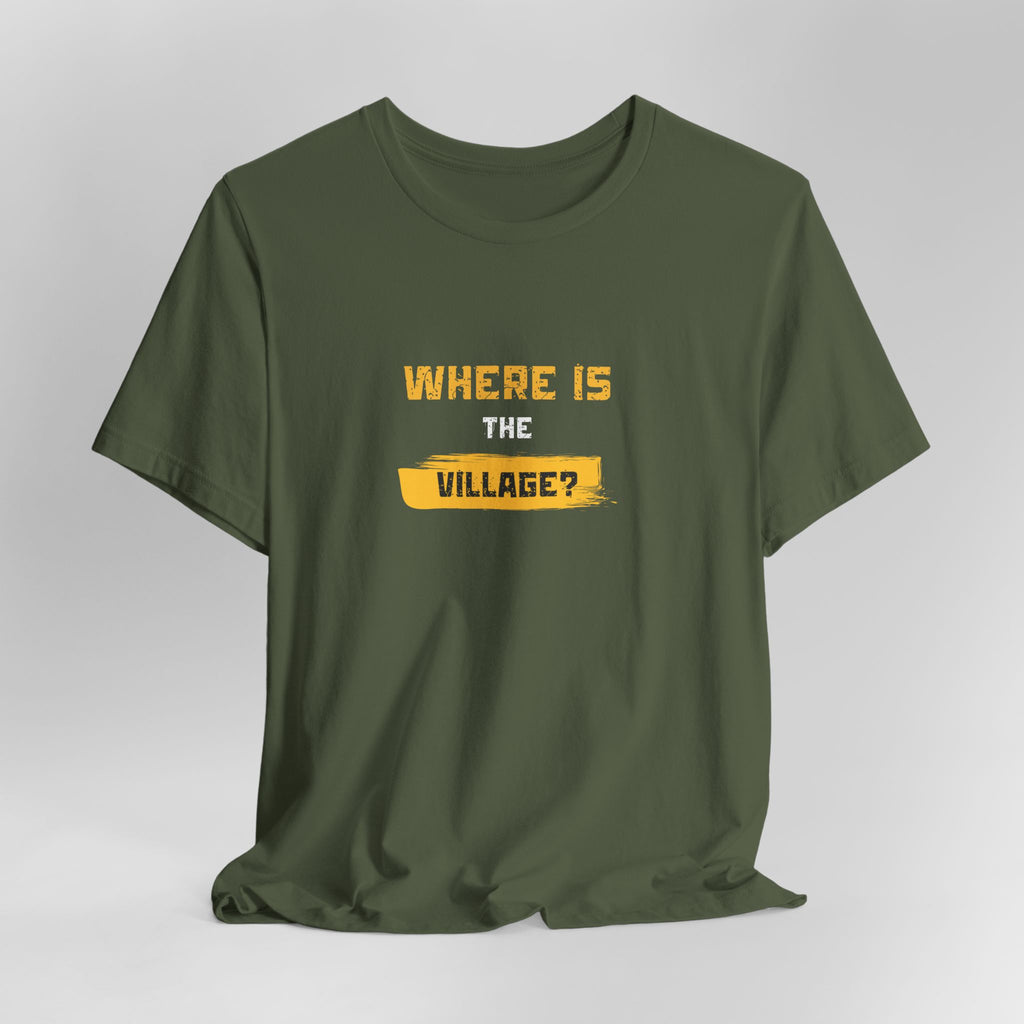 Where Is Village? Graphic Tee – Casual Retro Yellow Text T-Shirt