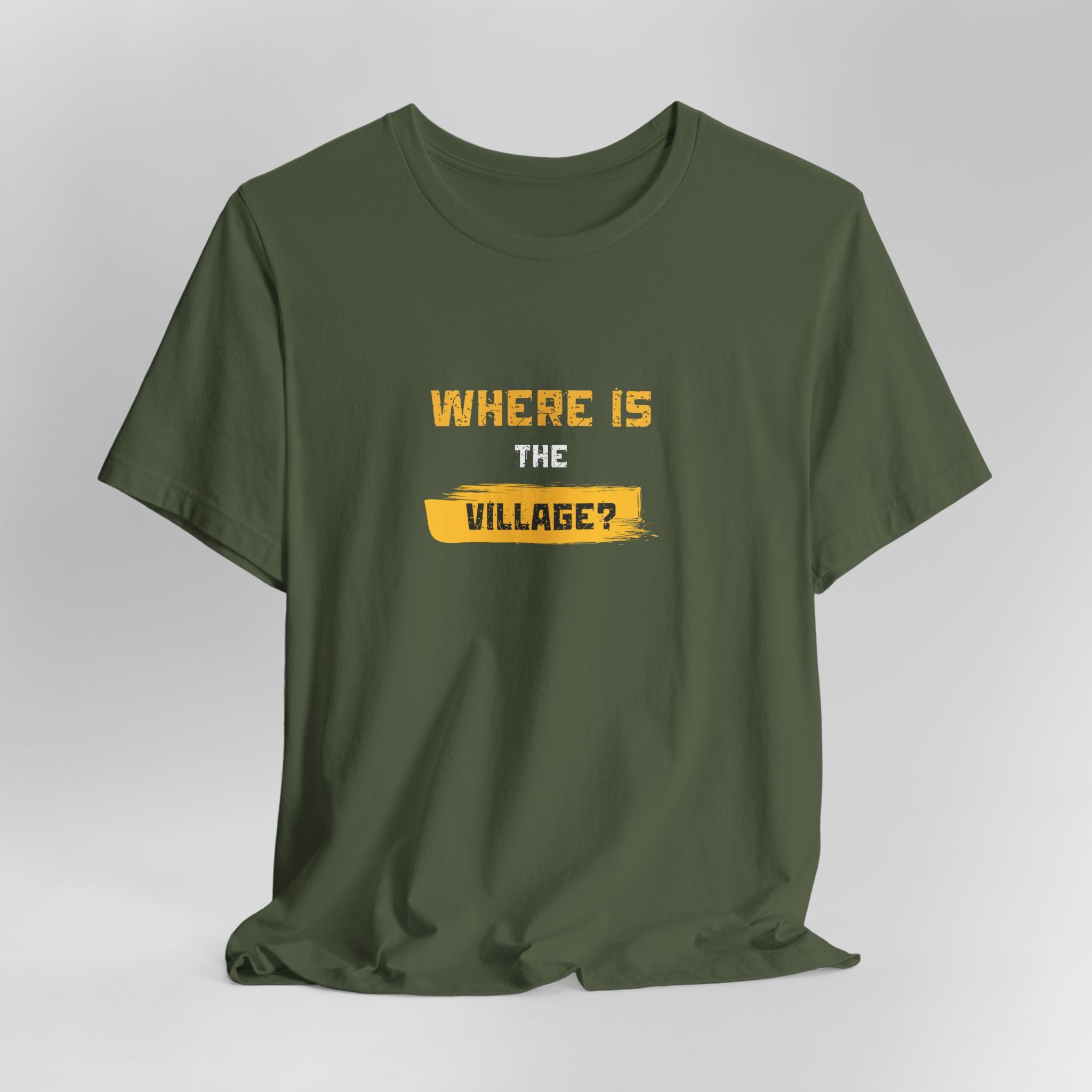 Where Is Village? Graphic Tee – Casual Retro Yellow Text T-Shirt
