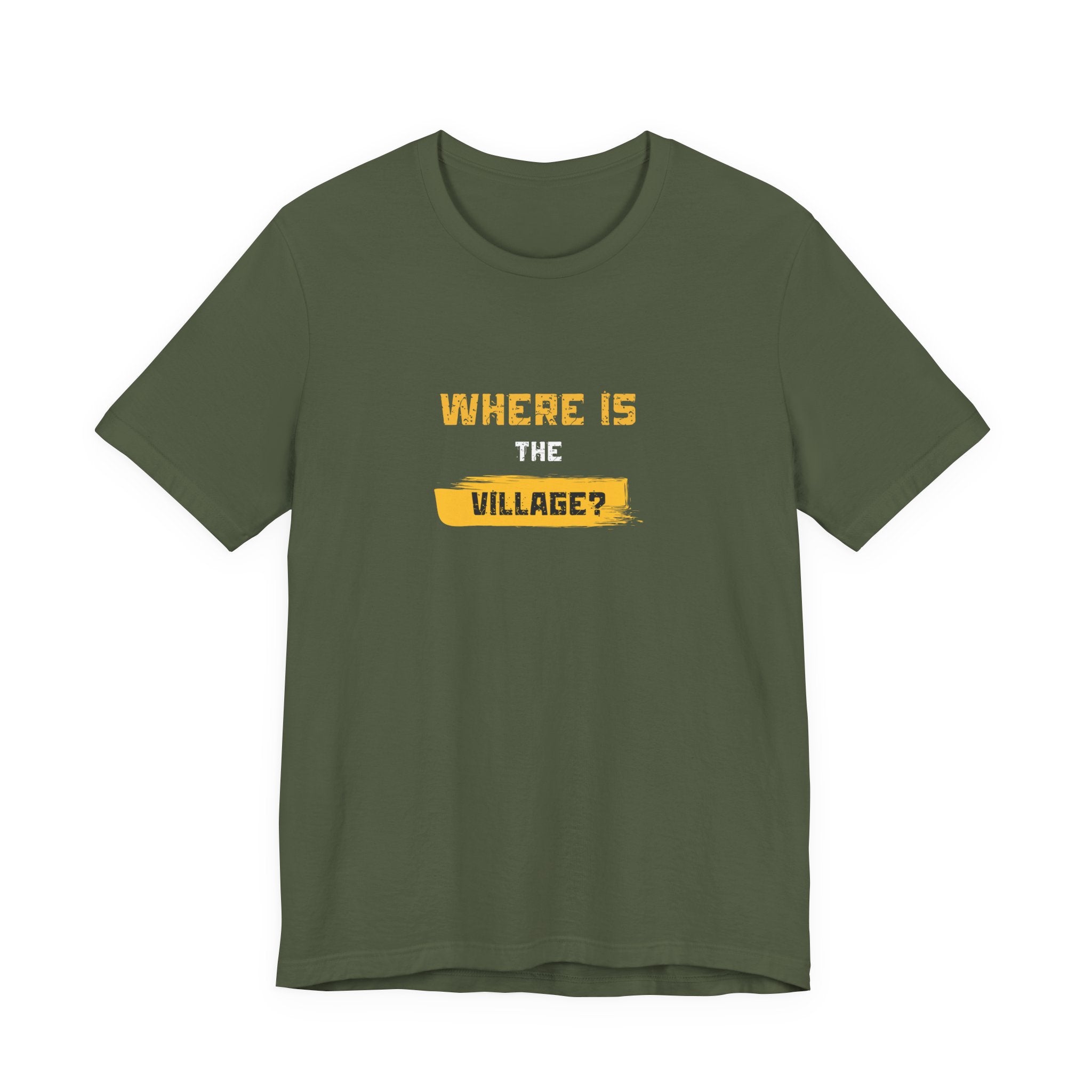 Where Is Village? Graphic Tee – Casual Retro Yellow Text T-Shirt