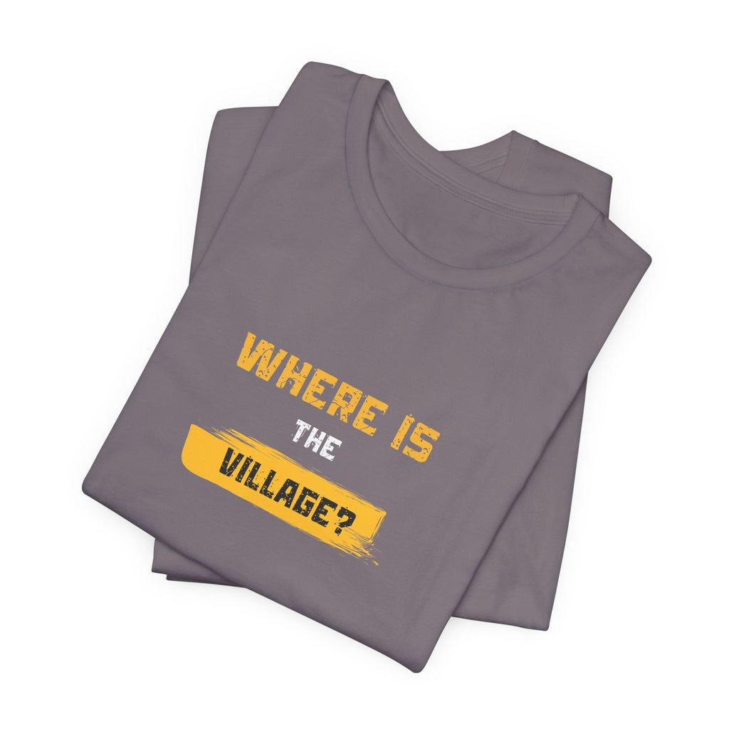 Where Is Village? Graphic Tee – Casual Retro Yellow Text T-Shirt