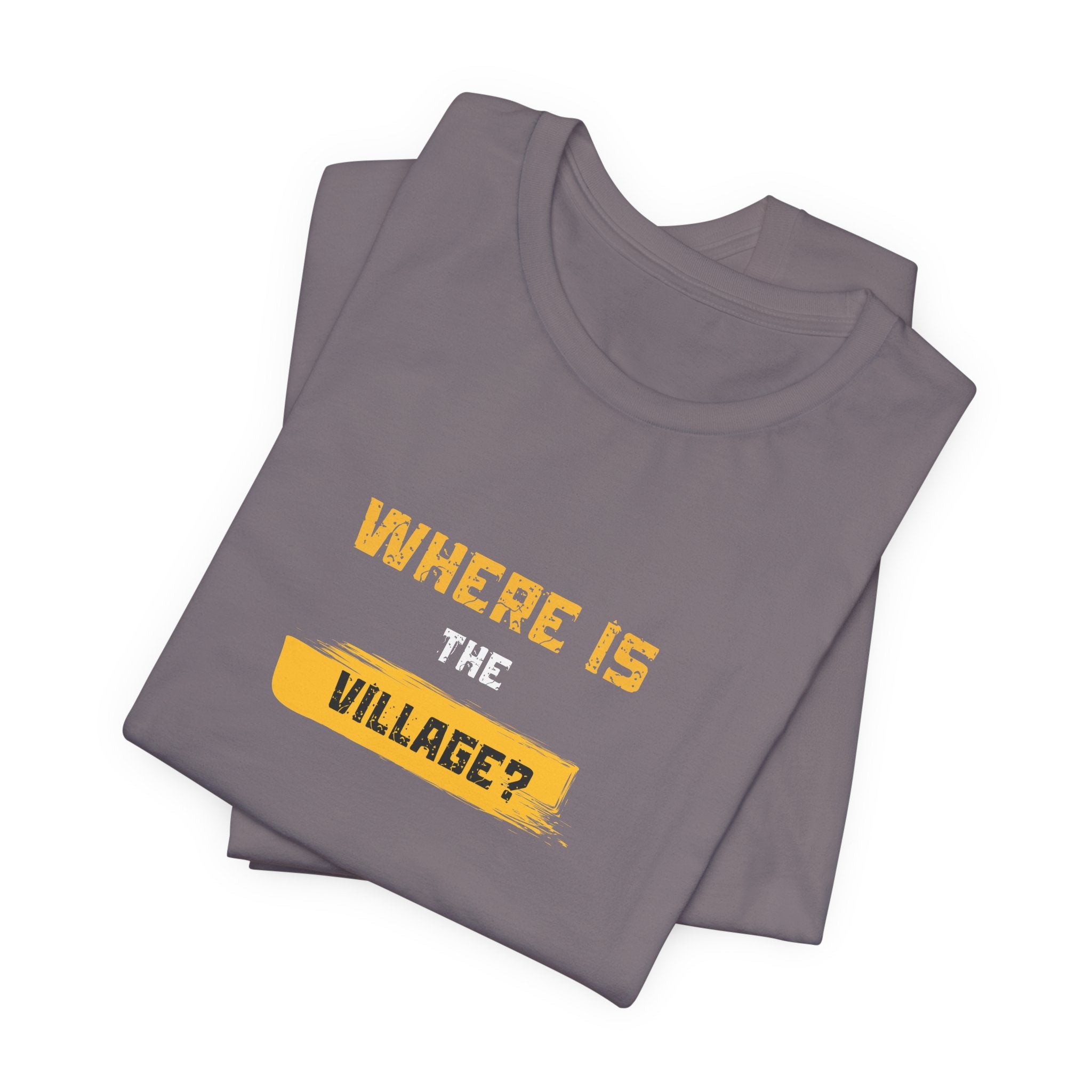 Where Is Village? Graphic Tee – Casual Retro Yellow Text T-Shirt