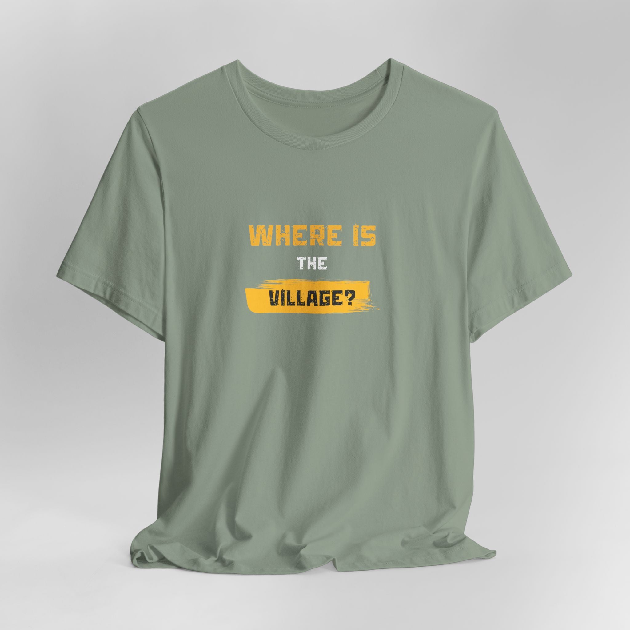 Where Is Village? Graphic Tee – Casual Retro Yellow Text T-Shirt