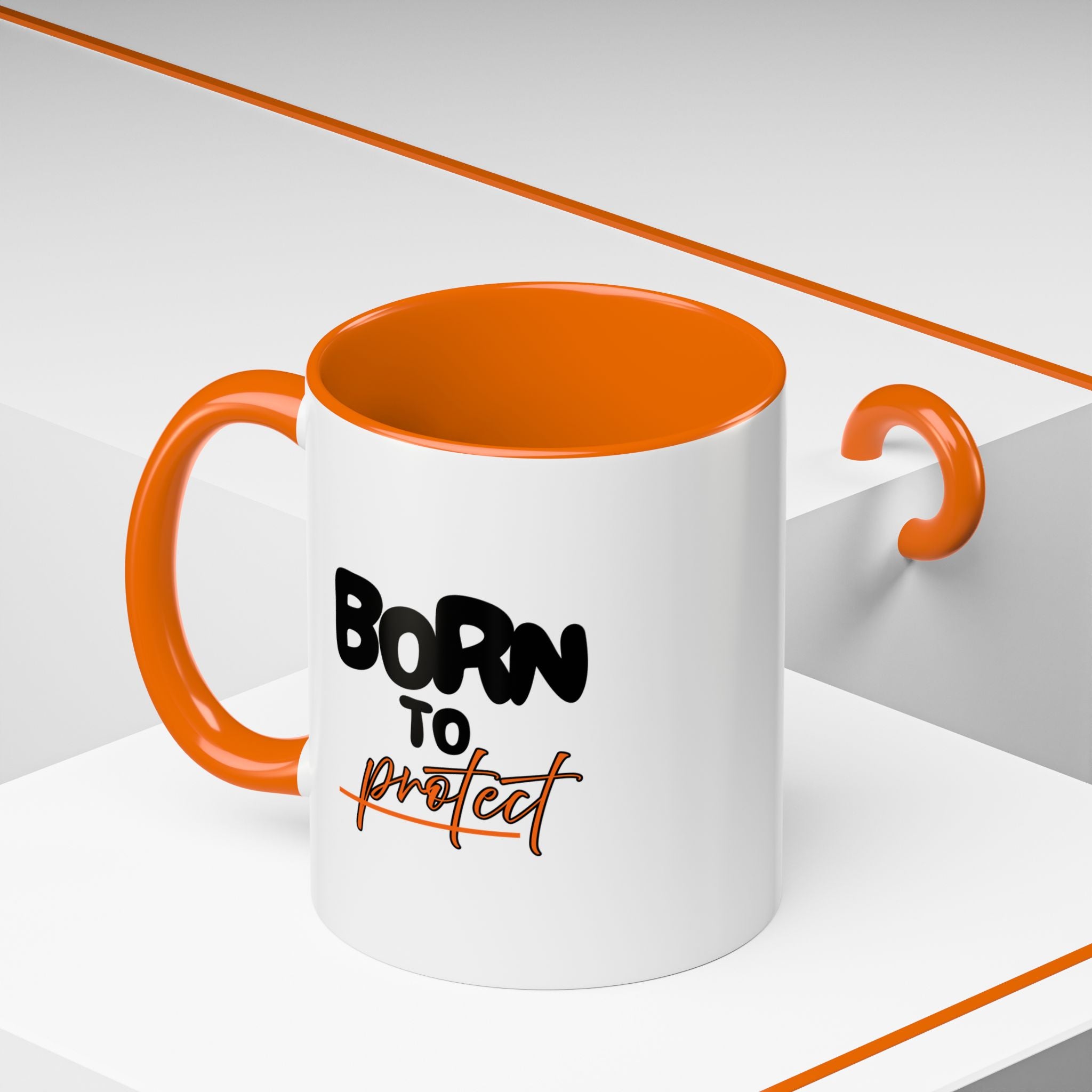 Accent Coffee Mug — 'Born to Protect' Black Accent Ceramic Mug (11oz)