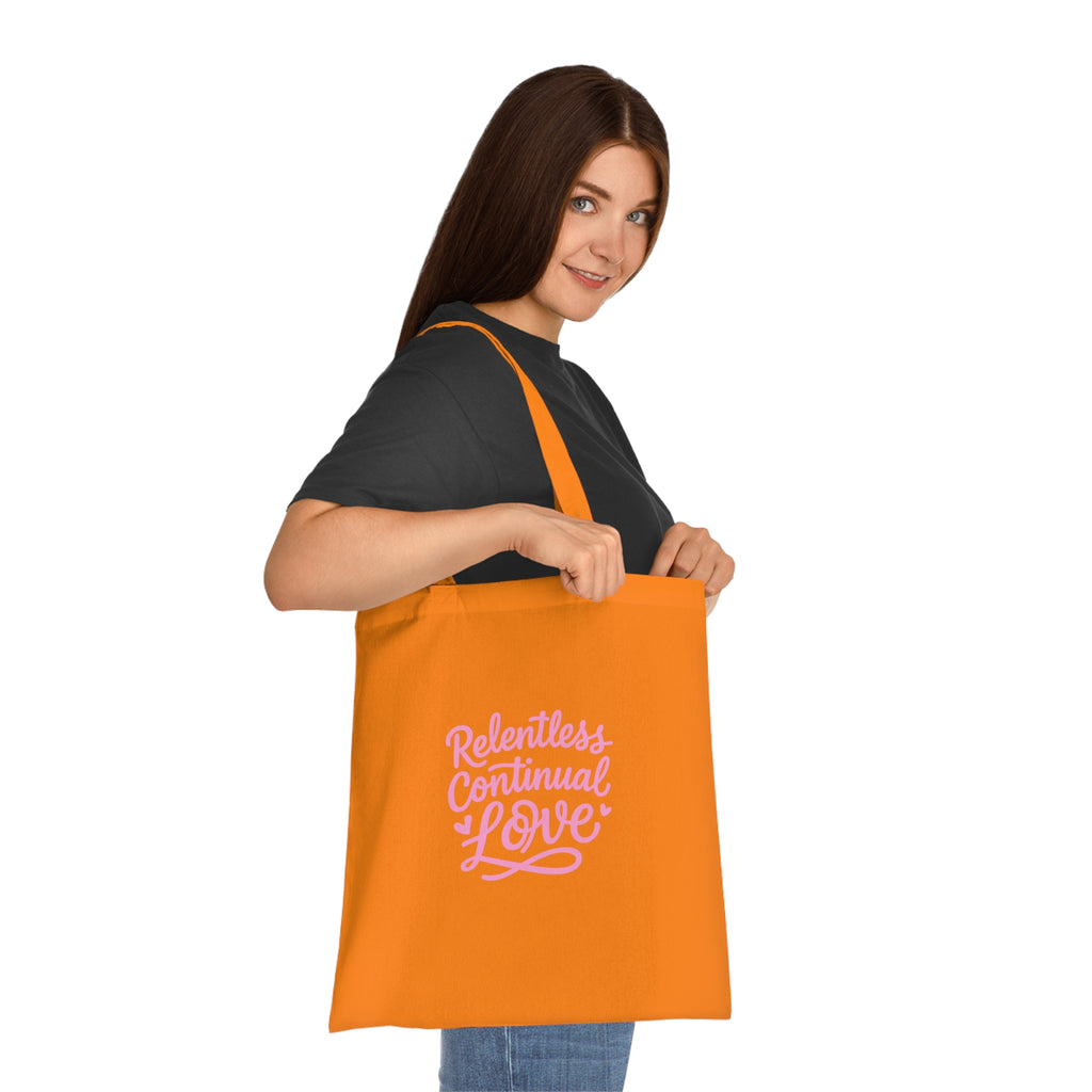 Relentless Continual Love Cotton Tote — Pink Script Inspirational Grocery & Gift Bag