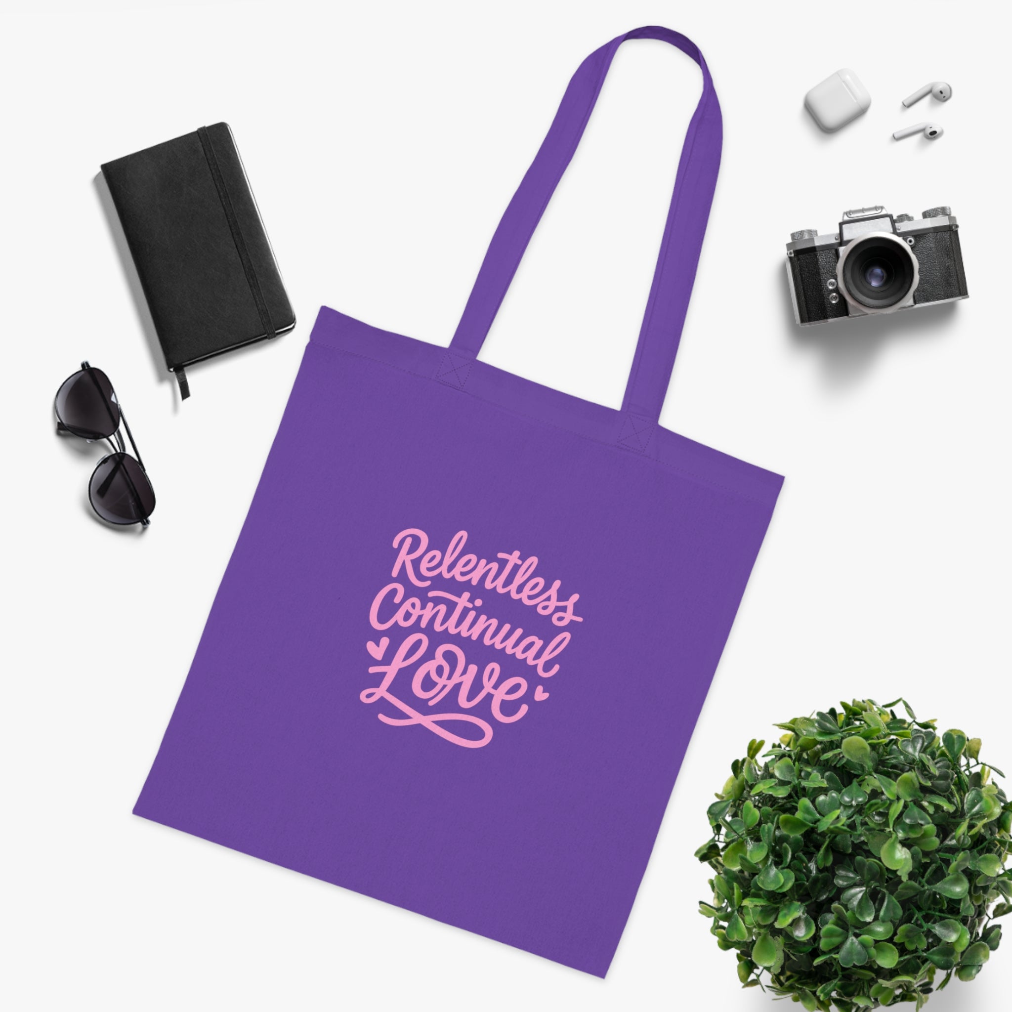 Relentless Continual Love Cotton Tote — Pink Script Inspirational Grocery & Gift Bag