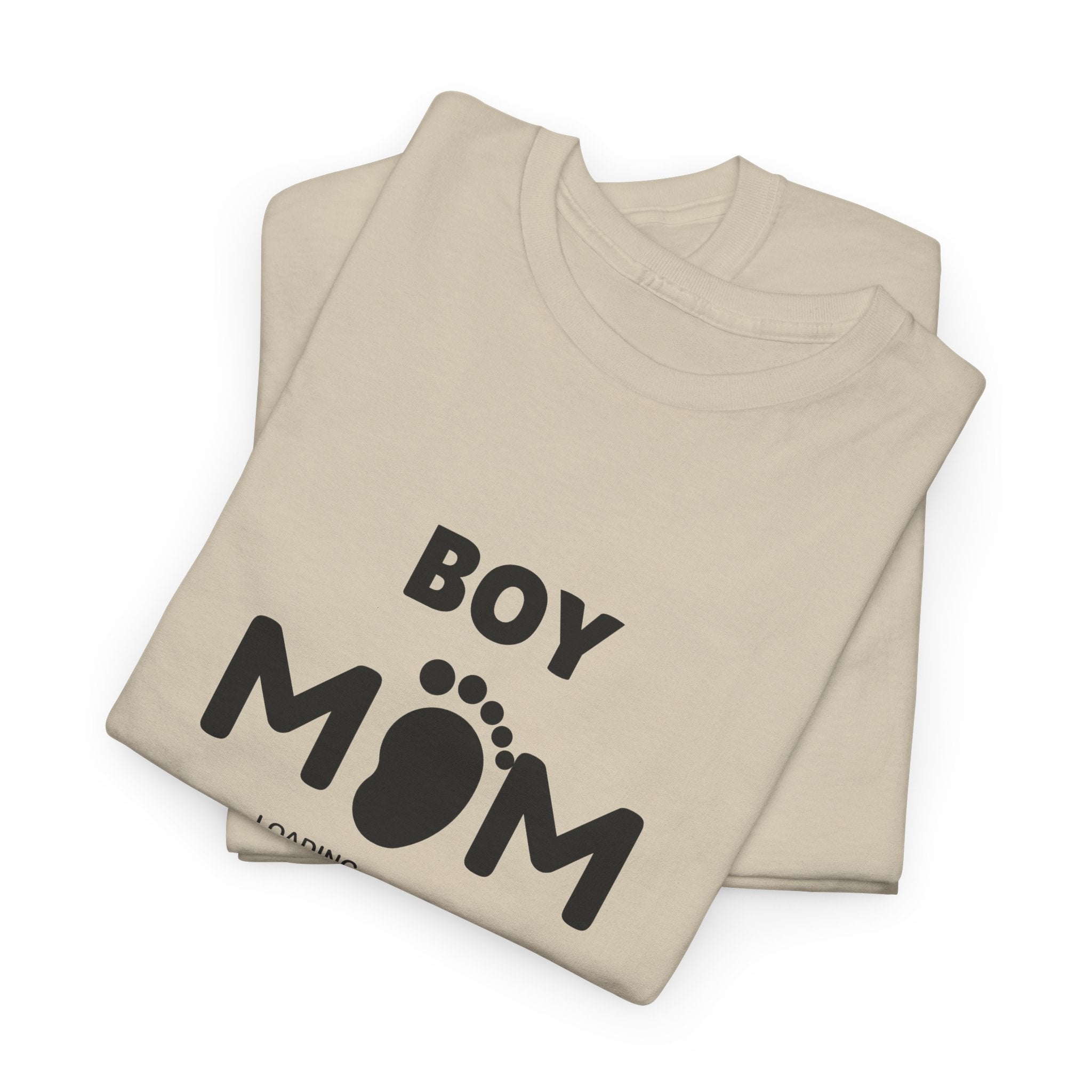 Boy Mom T-Shirt – Pregnancy Announcement Tee with Baby Footprint & Loading Bar
