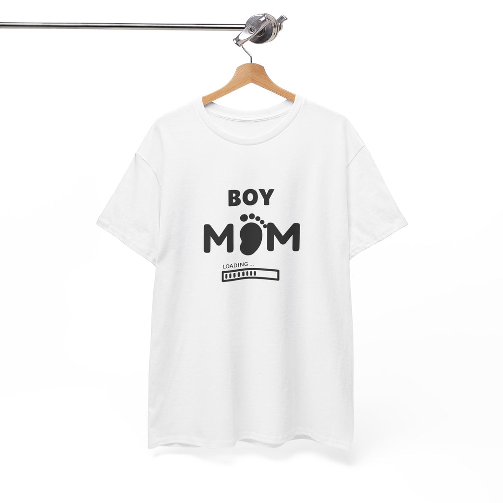 Boy Mom T-Shirt – Pregnancy Announcement Tee with Baby Footprint & Loading Bar