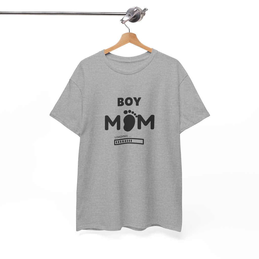Boy Mom T-Shirt – Pregnancy Announcement Tee with Baby Footprint & Loading Bar