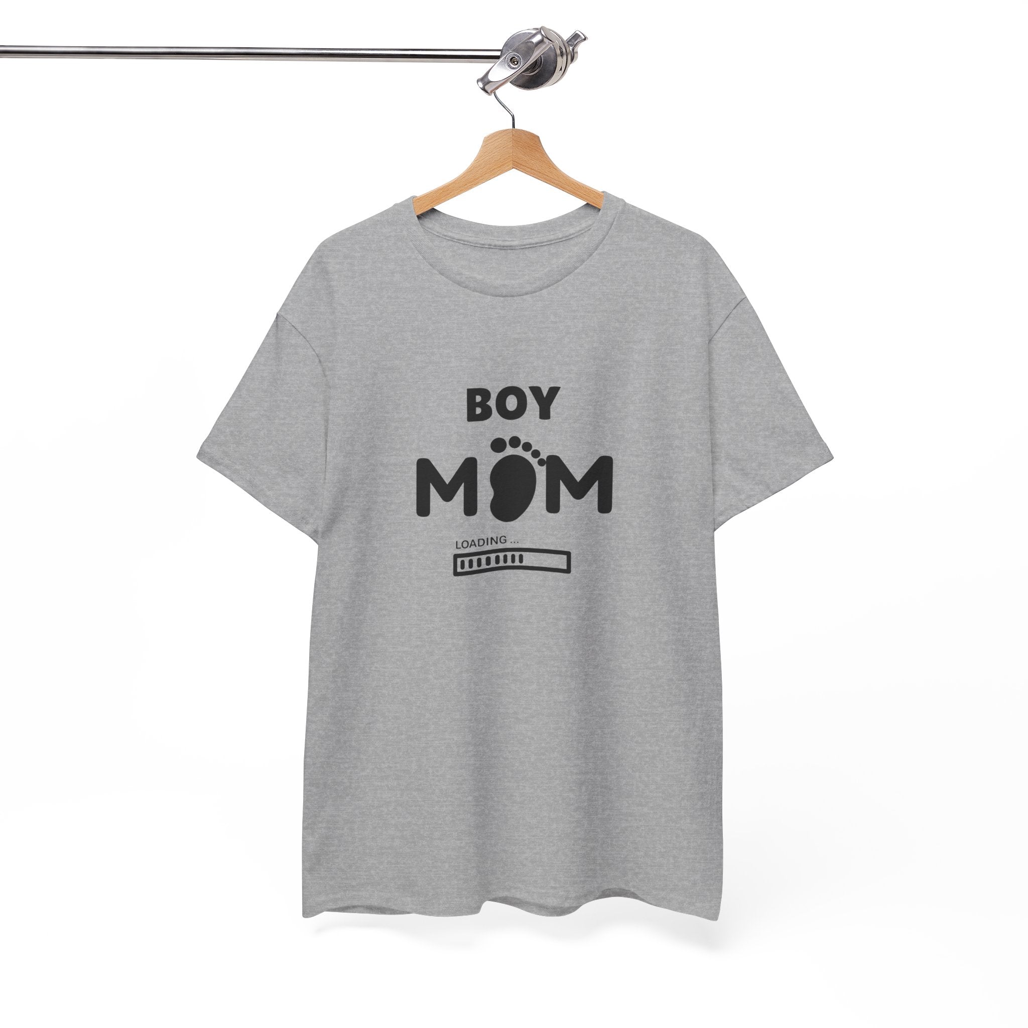 Boy Mom T-Shirt – Pregnancy Announcement Tee with Baby Footprint & Loading Bar