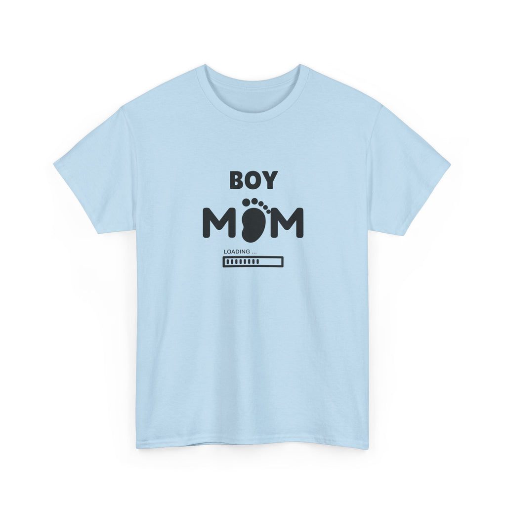 Boy Mom T-Shirt – Pregnancy Announcement Tee with Baby Footprint & Loading Bar