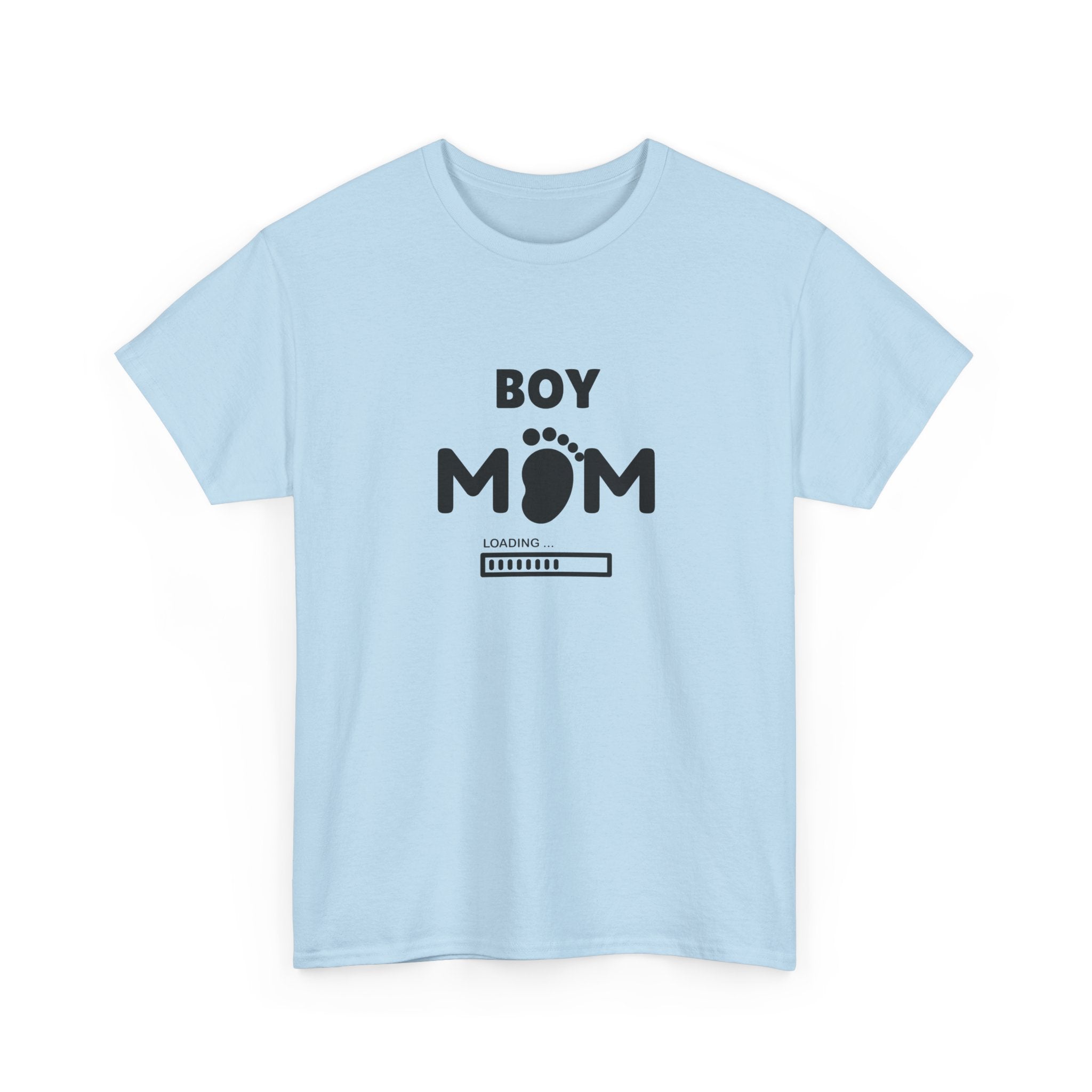 Boy Mom T-Shirt – Pregnancy Announcement Tee with Baby Footprint & Loading Bar