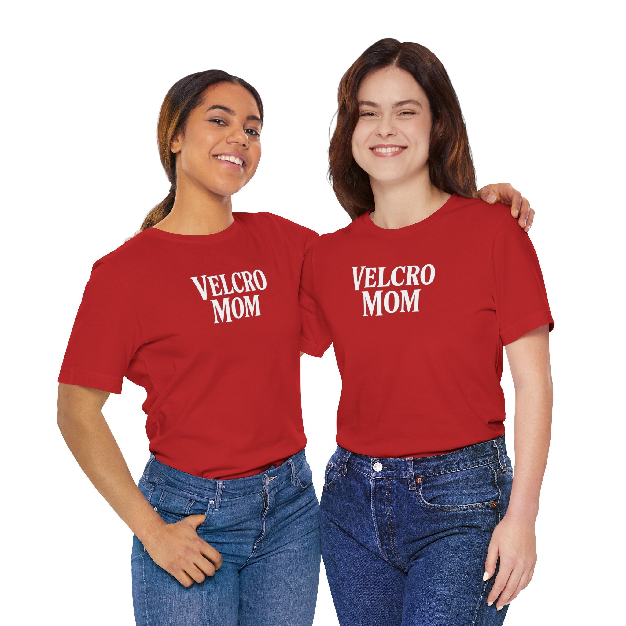 Velcro Mom T-Shirt — Funny Mom Tee with 'Velcro Mom' Text (Back Description)