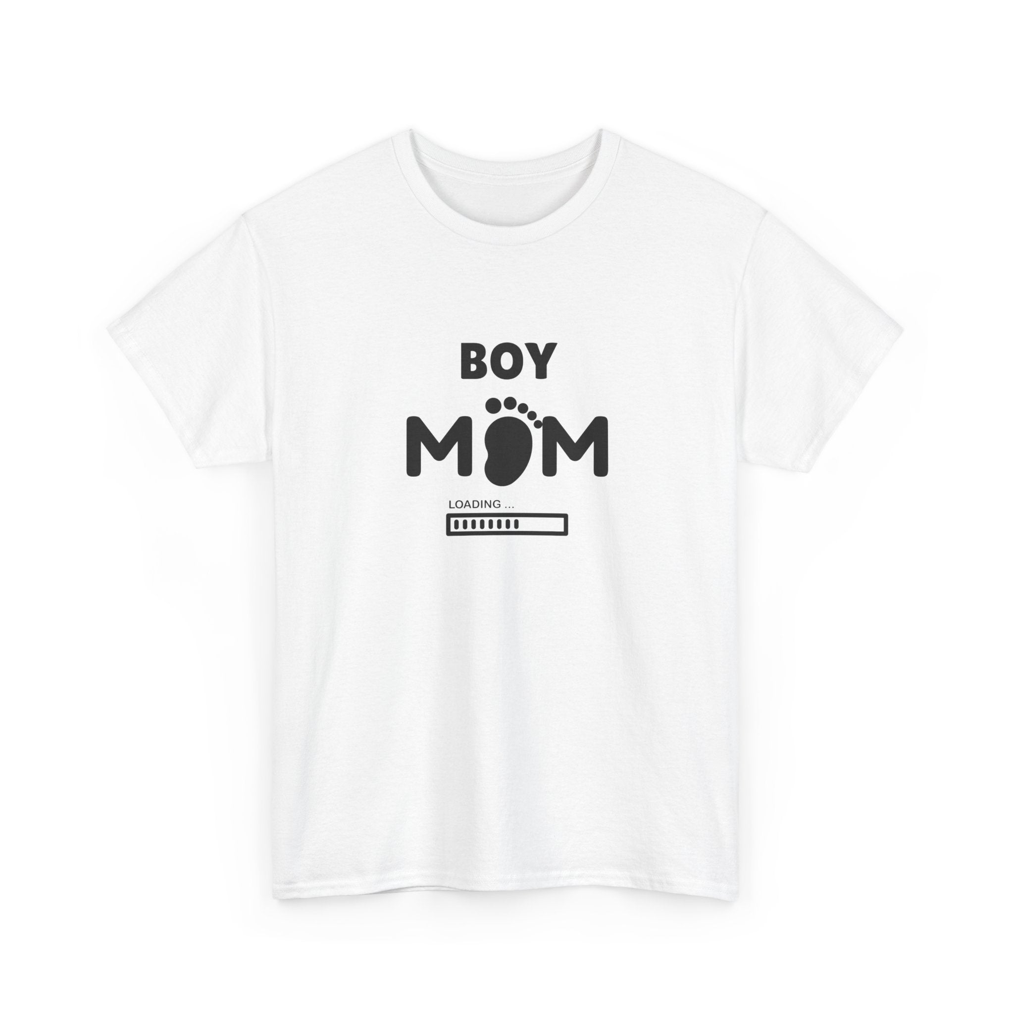 Boy Mom T-Shirt – Pregnancy Announcement Tee with Baby Footprint & Loading Bar