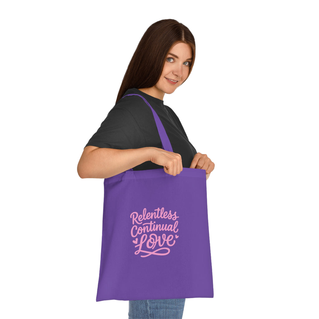 Relentless Continual Love Cotton Tote — Pink Script Inspirational Grocery & Gift Bag