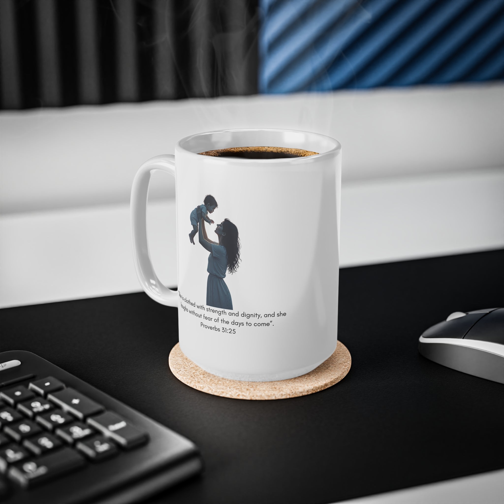 Proverbs 31:25 Mother & Child Ceramic Coffee Mug — 11oz/15oz