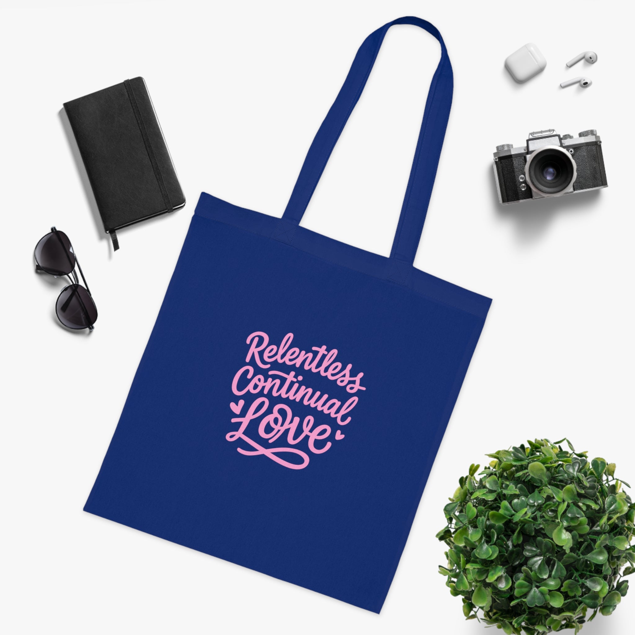 Relentless Continual Love Cotton Tote — Pink Script Inspirational Grocery & Gift Bag