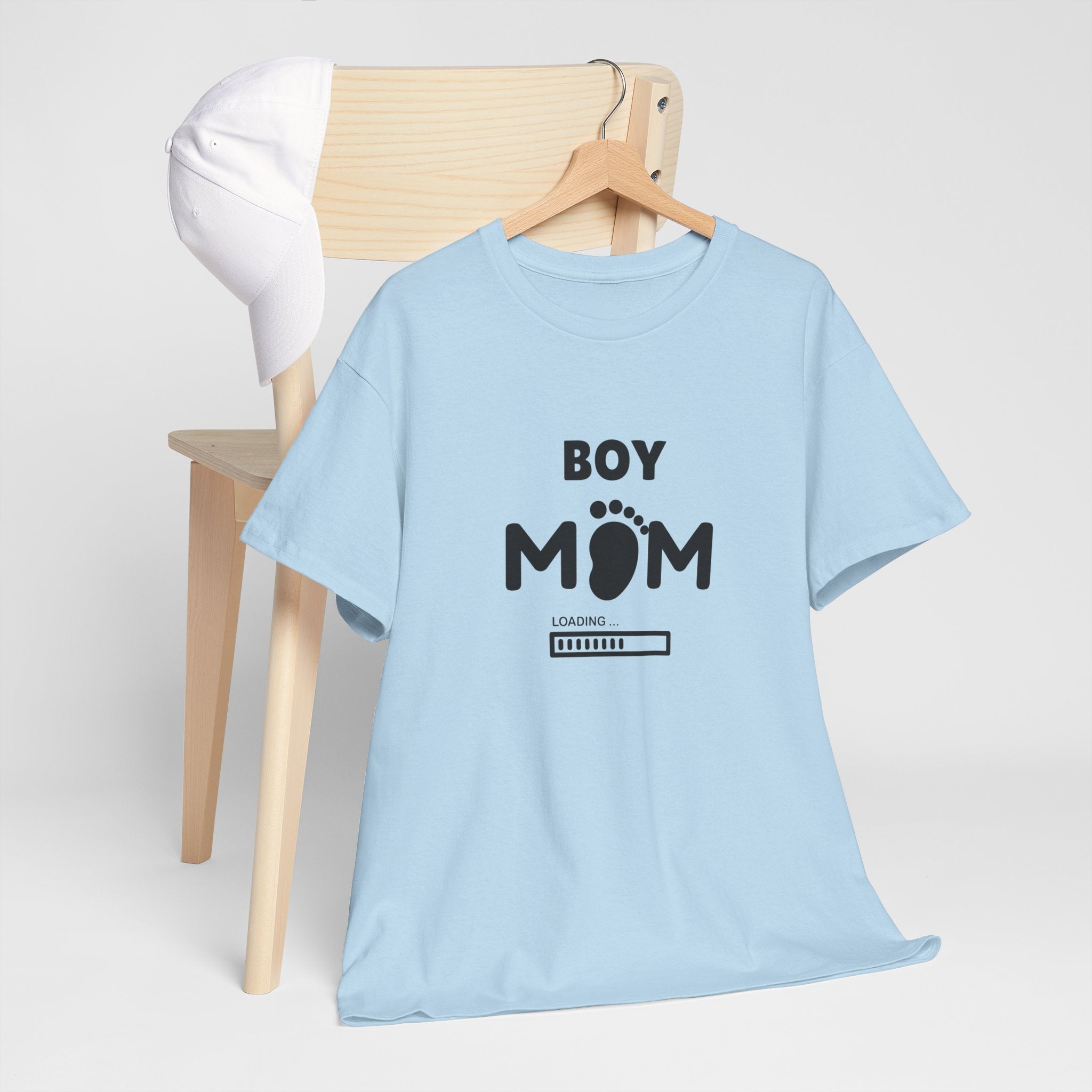 Boy Mom T-Shirt – Pregnancy Announcement Tee with Baby Footprint & Loading Bar