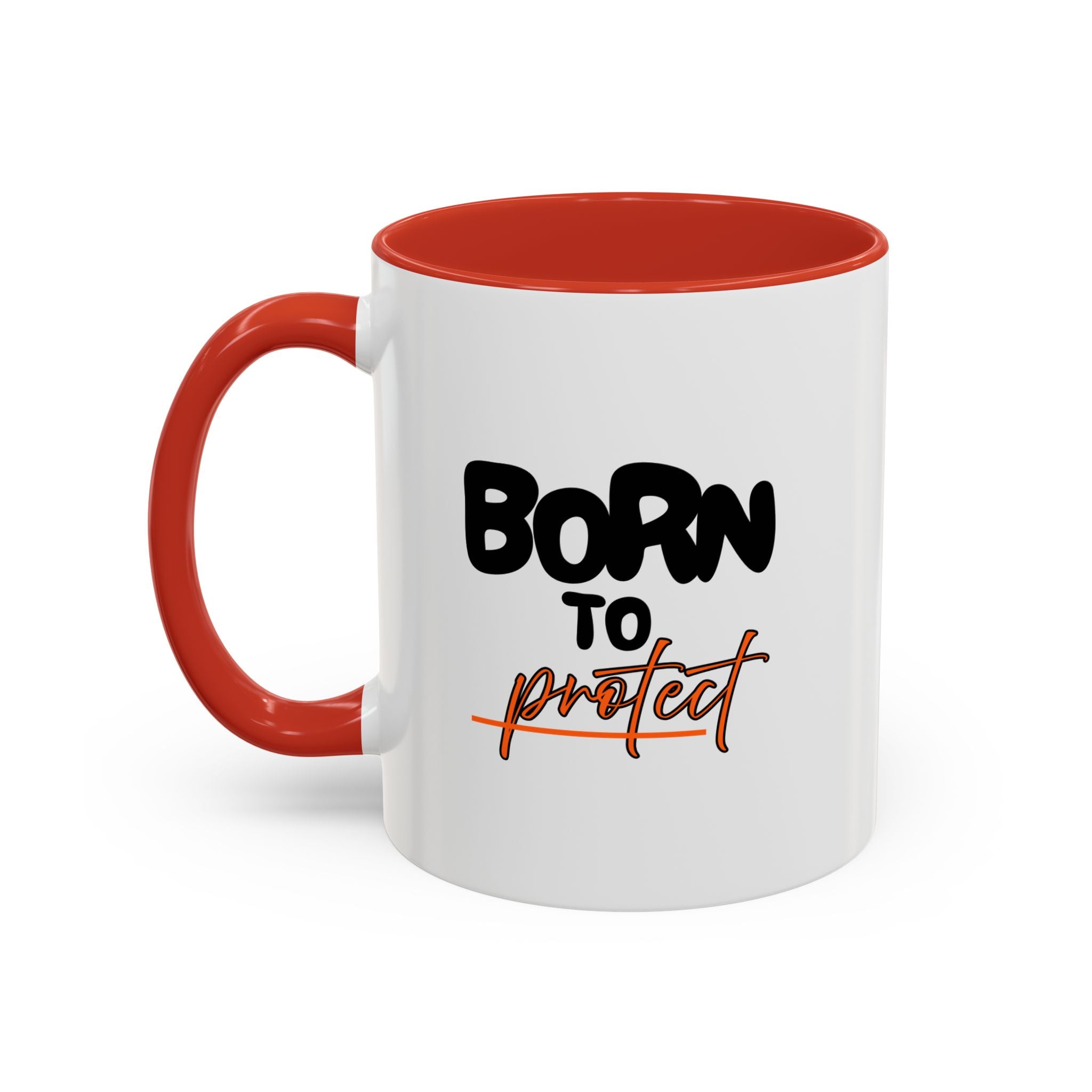Accent Coffee Mug — 'Born to Protect' Black Accent Ceramic Mug (11oz)