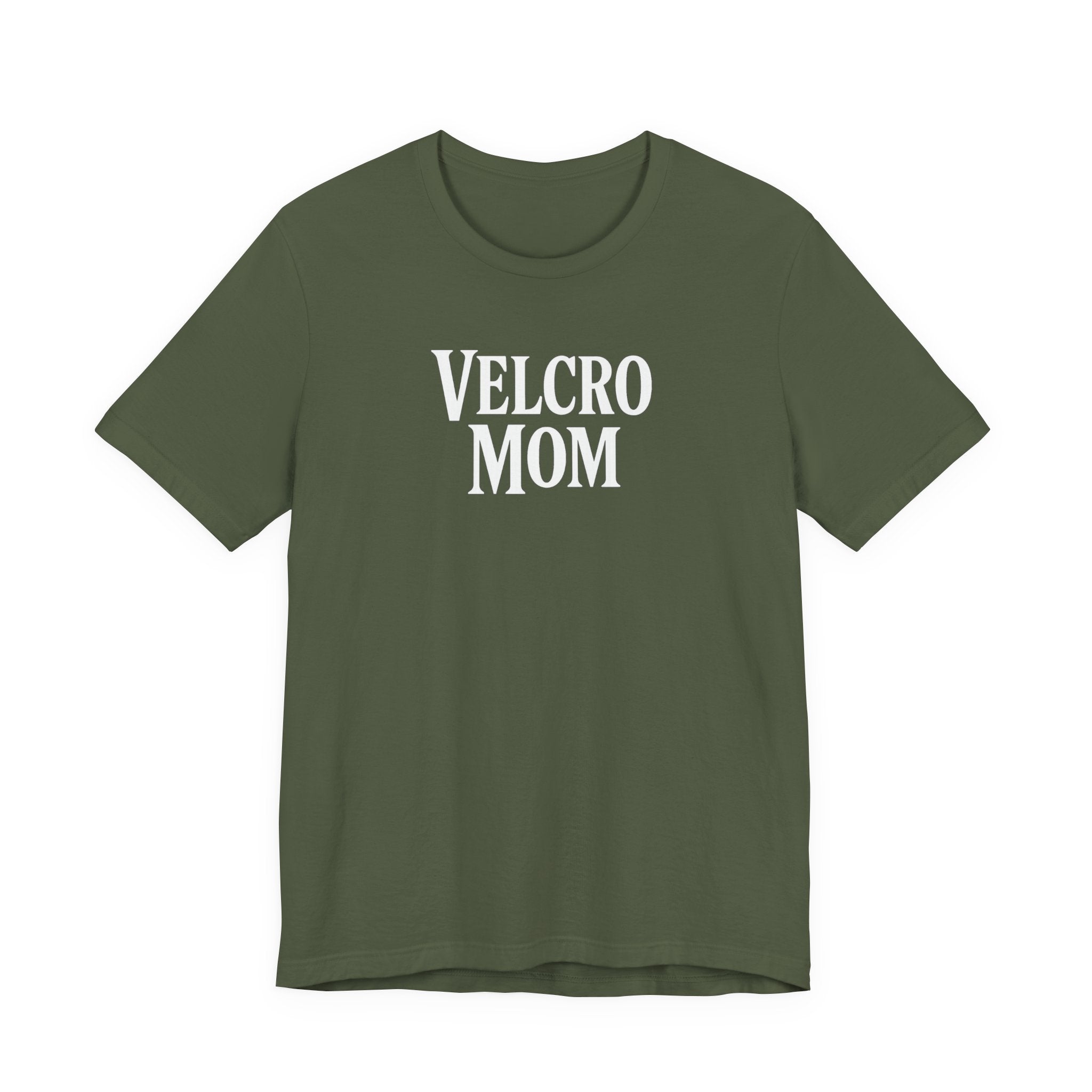 Velcro Mom T-Shirt — Funny Mom Tee with 'Velcro Mom' Text (Back Description)