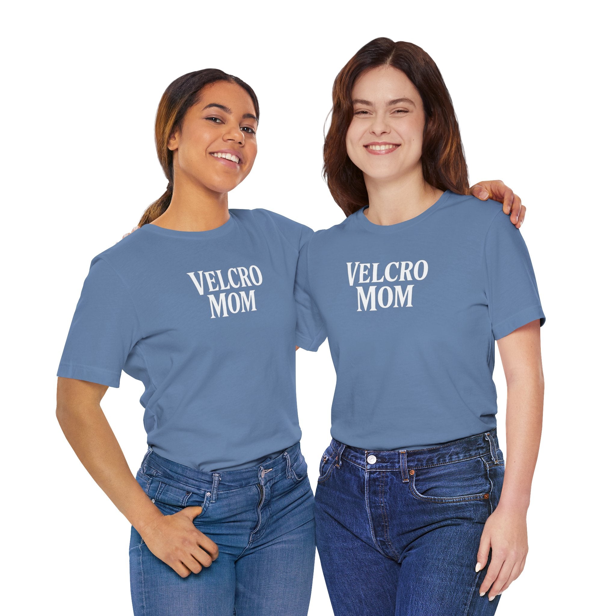 Velcro Mom T-Shirt — Funny Mom Tee with 'Velcro Mom' Text (Back Description)