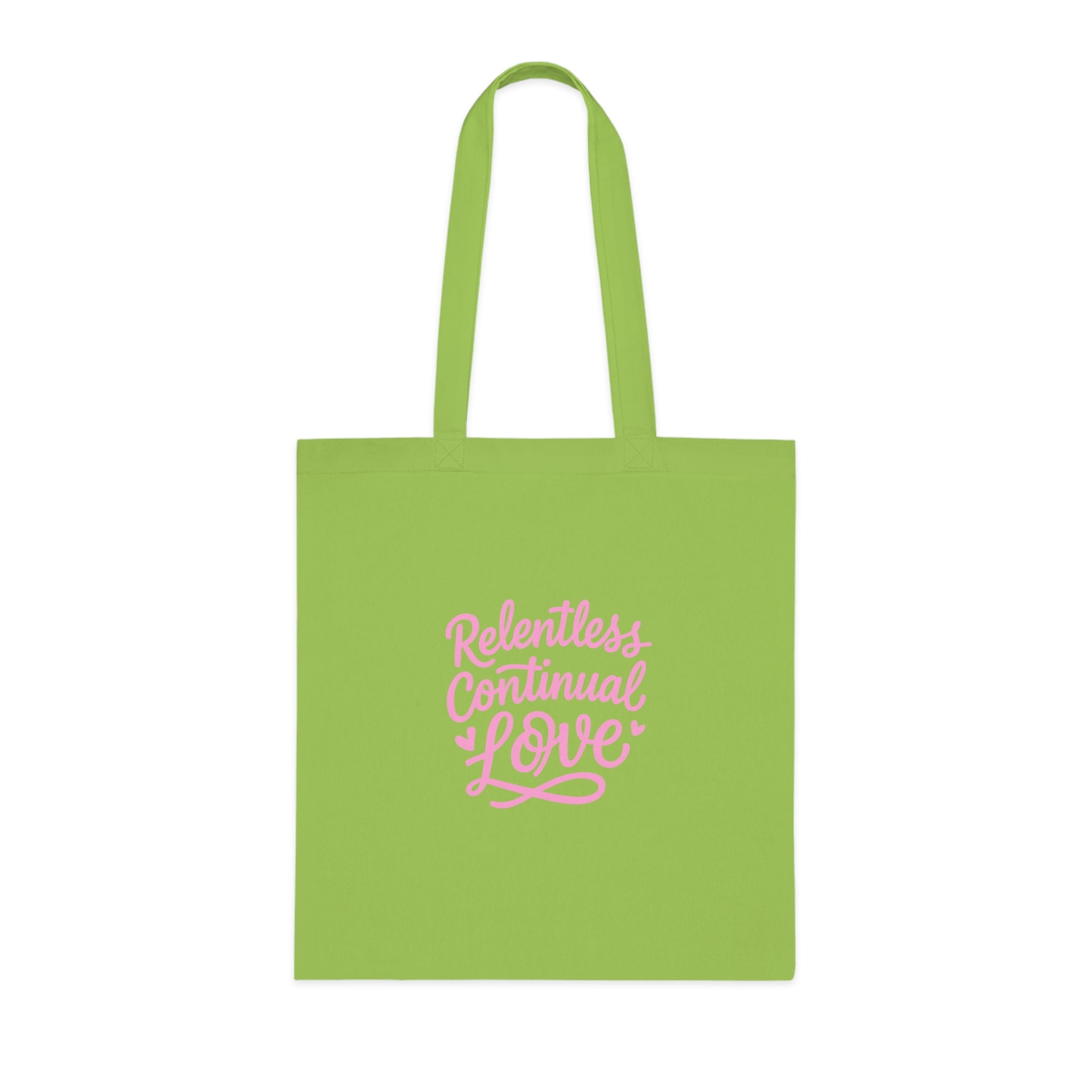 Relentless Continual Love Cotton Tote — Pink Script Inspirational Grocery & Gift Bag