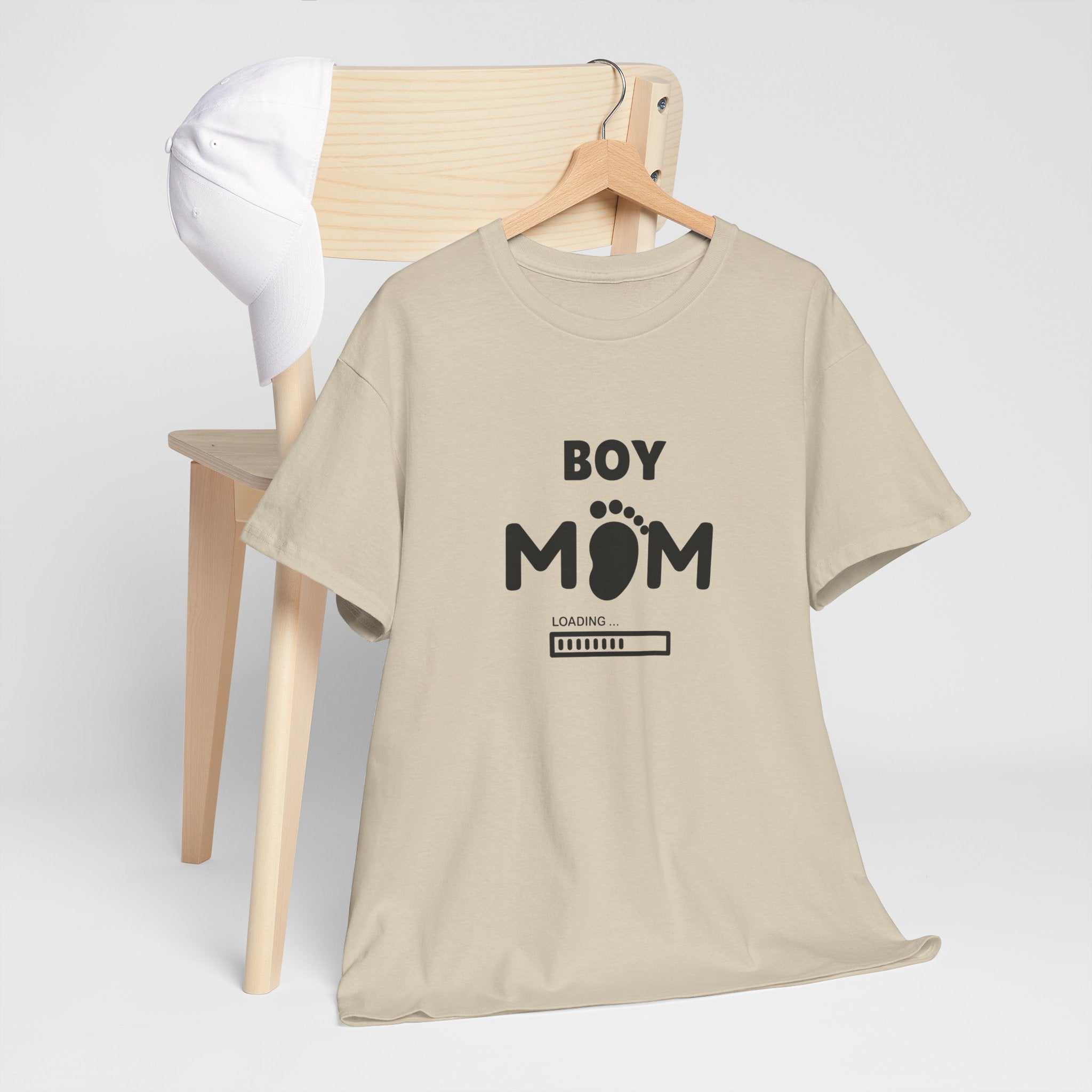 Boy Mom T-Shirt – Pregnancy Announcement Tee with Baby Footprint & Loading Bar