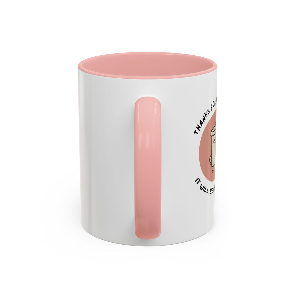 Coffee Mug Illustration with "Thanks for Your Advice, I’ll Will Be Useful Here"