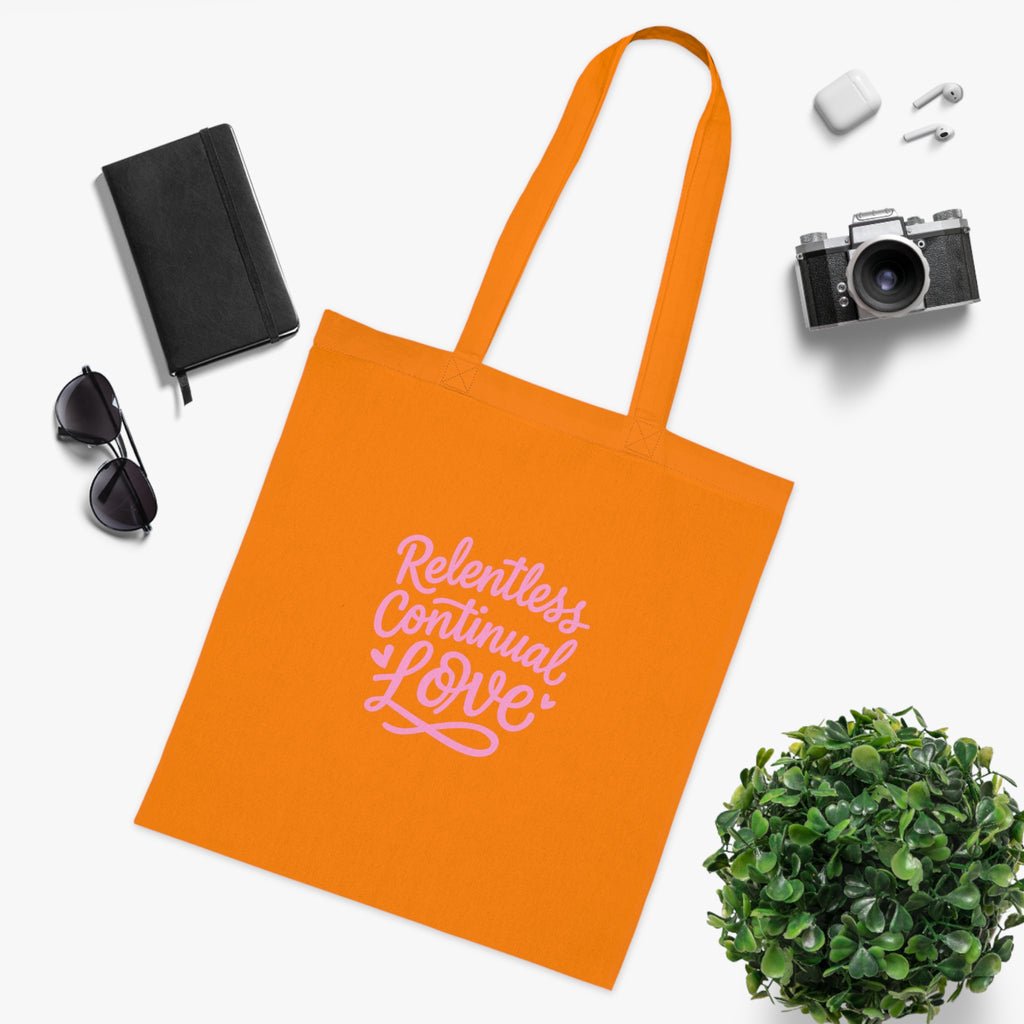 Relentless Continual Love Cotton Tote — Pink Script Inspirational Grocery & Gift Bag