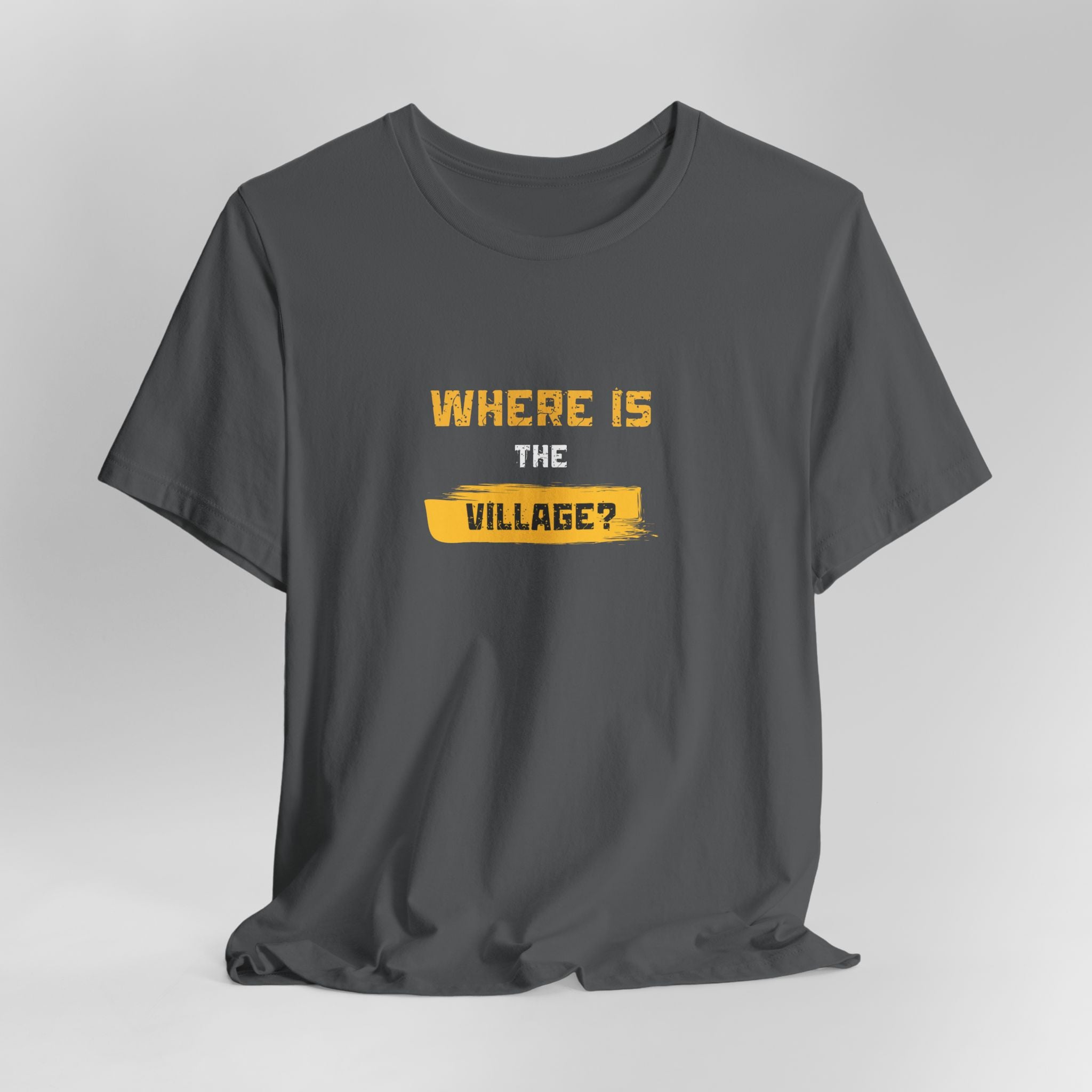 Where Is Village? Graphic Tee – Casual Retro Yellow Text T-Shirt