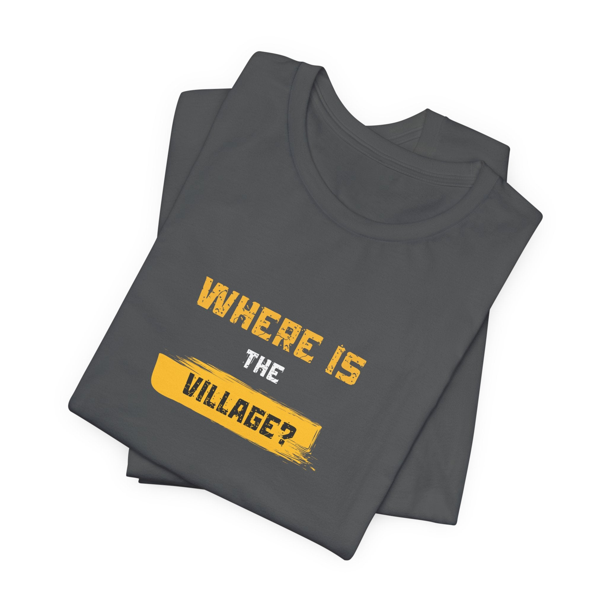 Where Is Village? Graphic Tee – Casual Retro Yellow Text T-Shirt