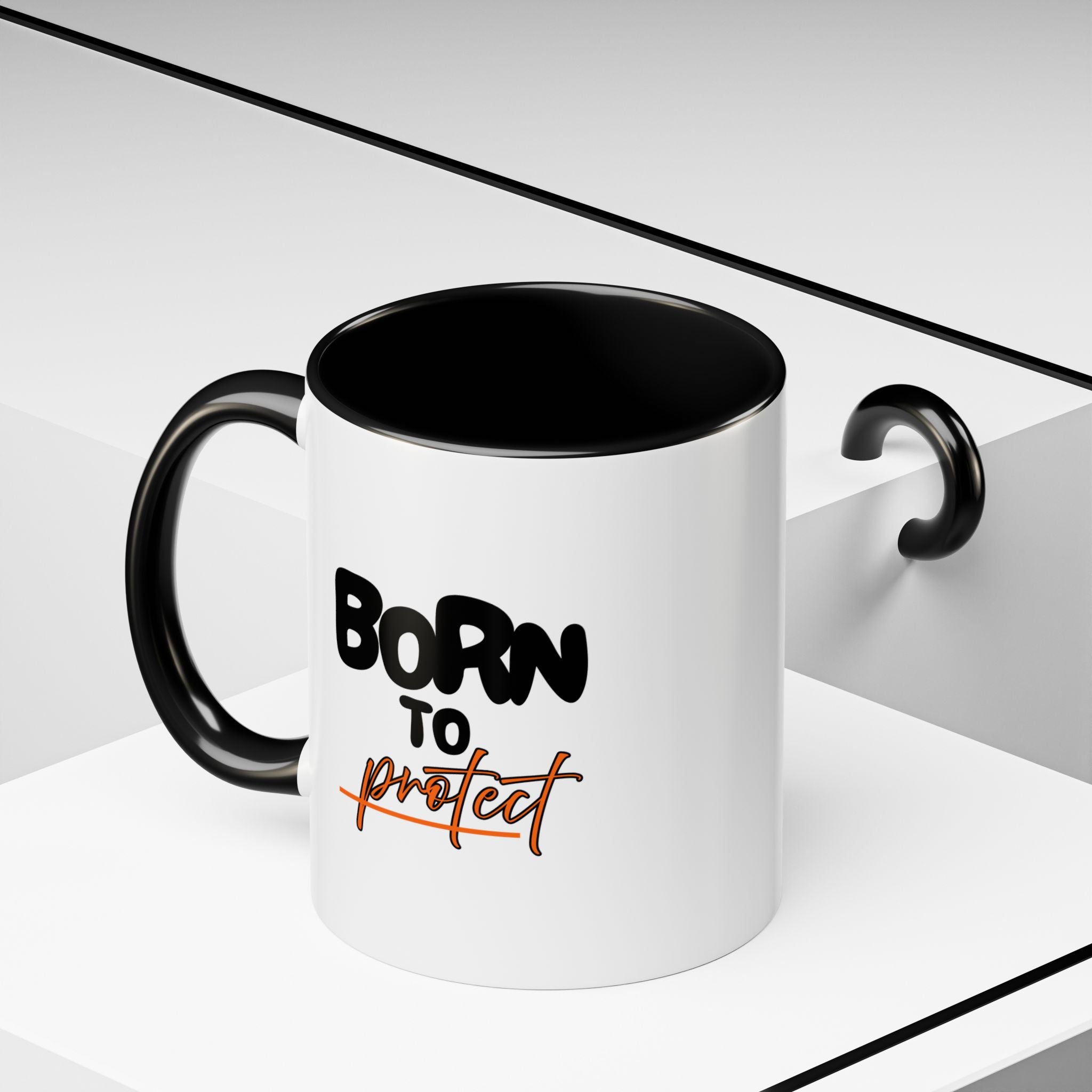 Accent Coffee Mug — 'Born to Protect' Black Accent Ceramic Mug (11oz)