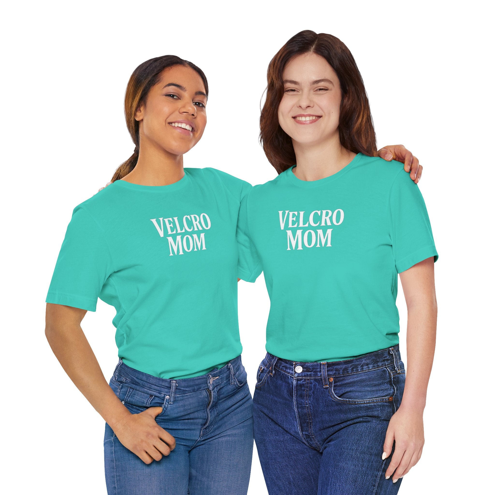 Velcro Mom T-Shirt — Funny Mom Tee with 'Velcro Mom' Text (Back Description)