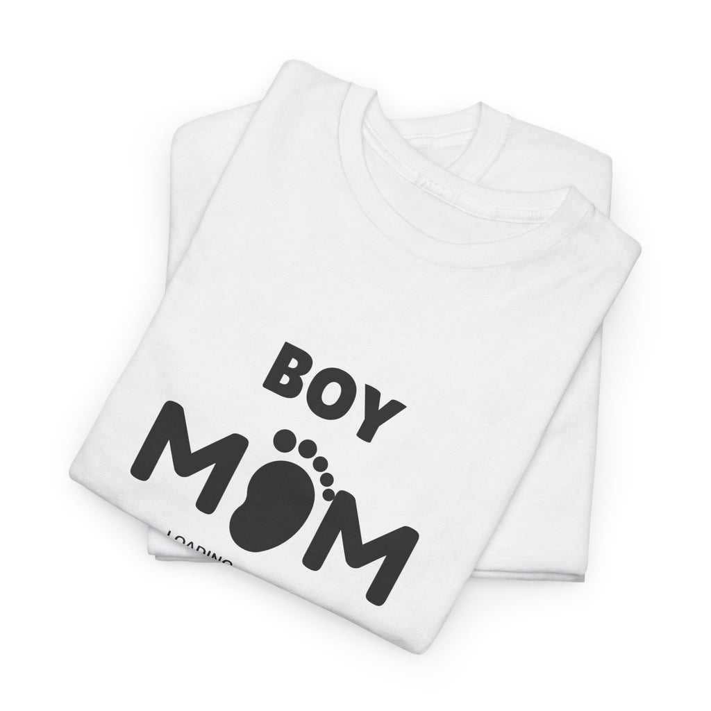 Boy Mom T-Shirt – Pregnancy Announcement Tee with Baby Footprint & Loading Bar