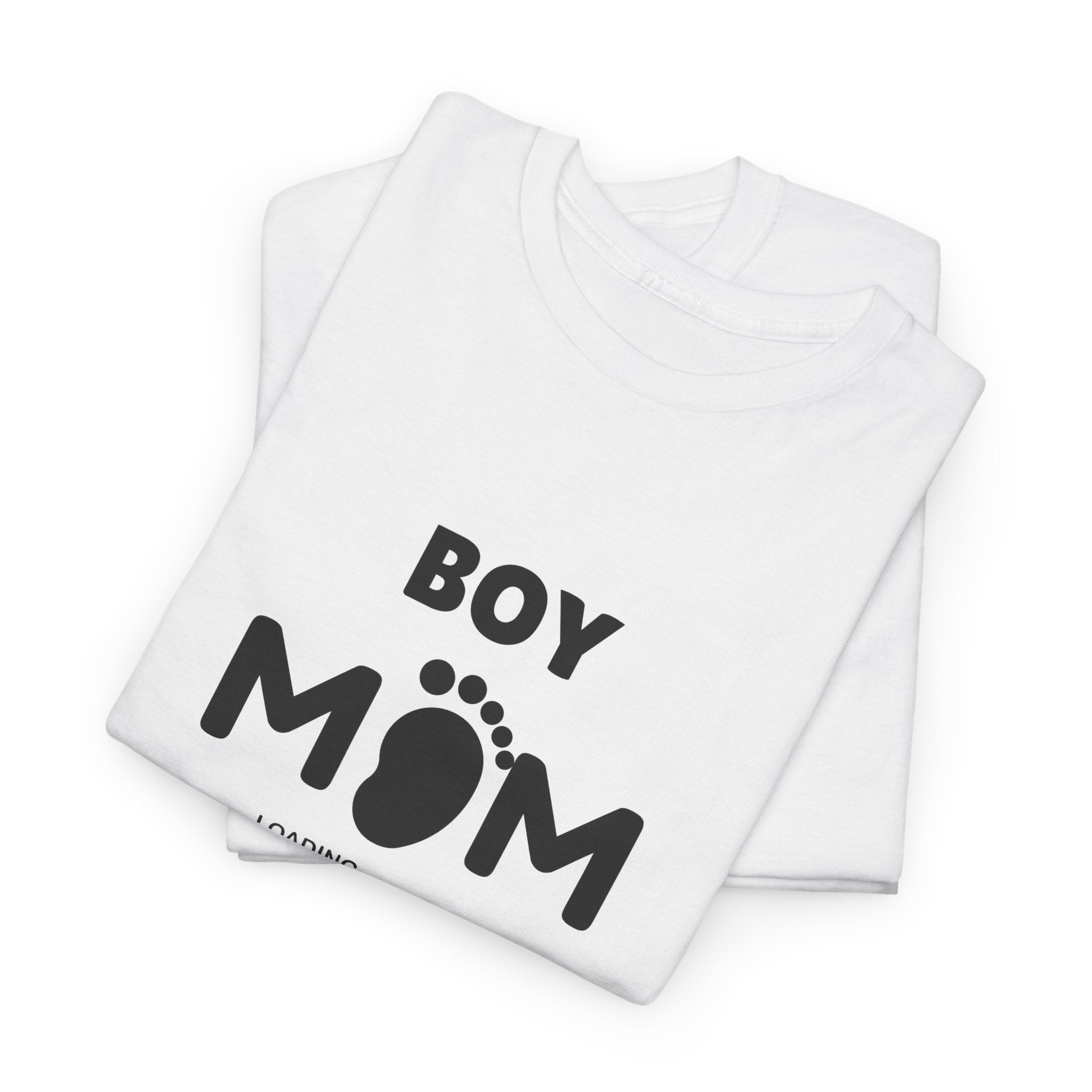 Boy Mom T-Shirt – Pregnancy Announcement Tee with Baby Footprint & Loading Bar