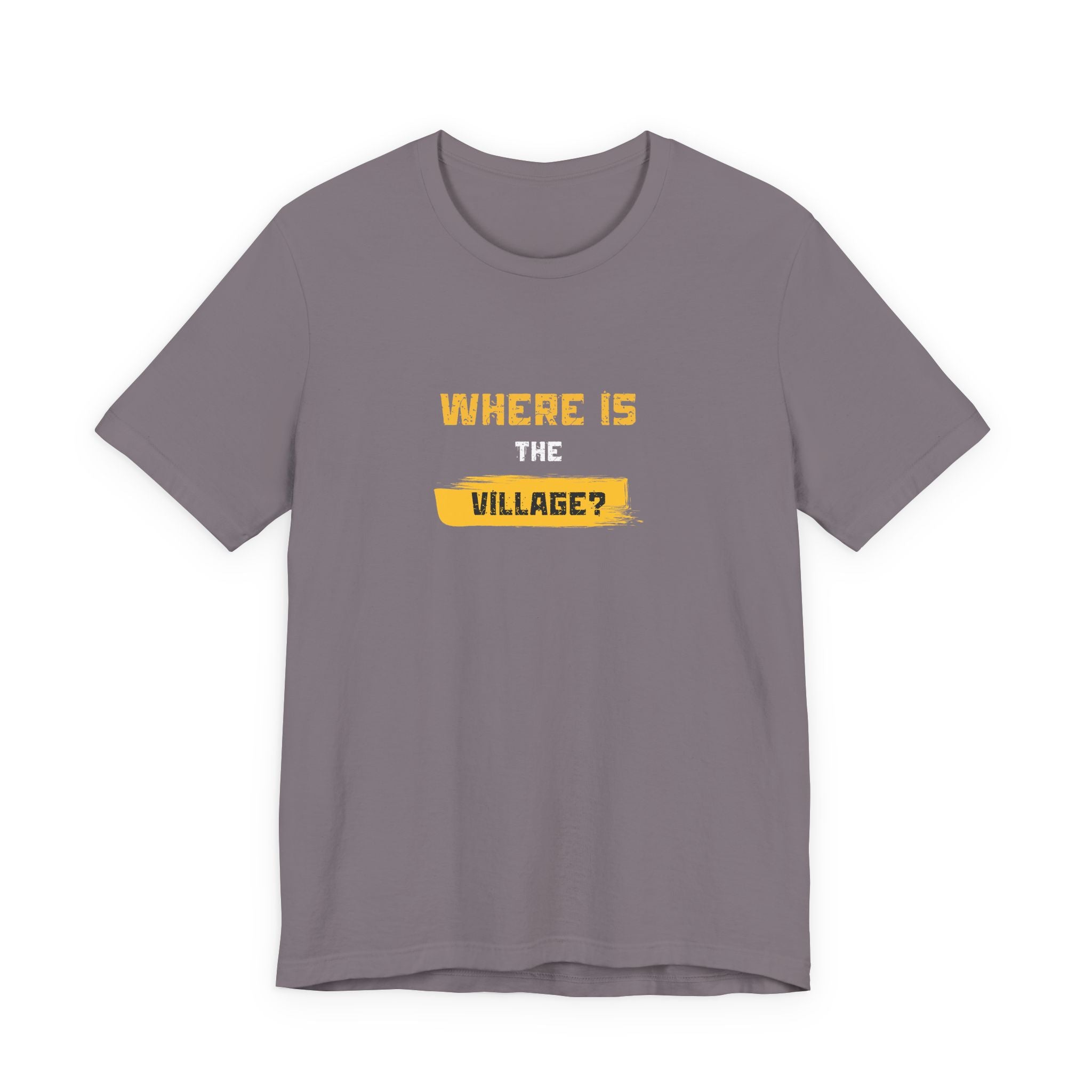 Where Is Village? Graphic Tee – Casual Retro Yellow Text T-Shirt